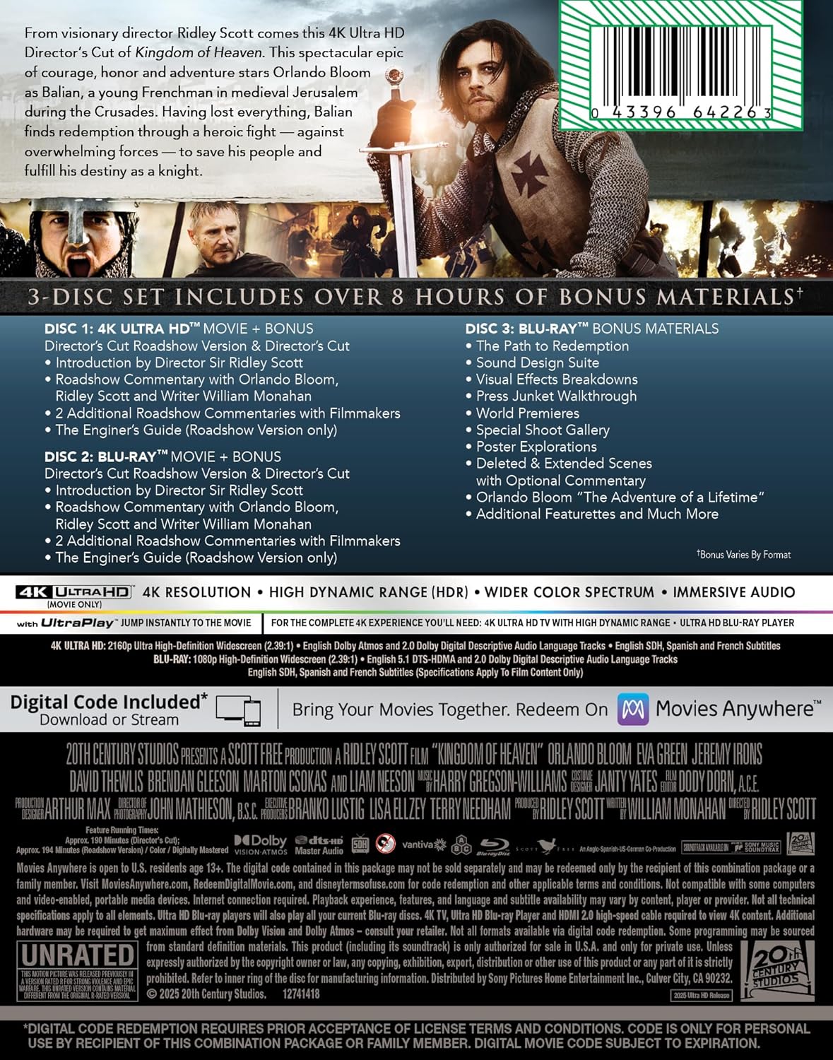 Kingdom Of Heaven (Director's Cut) 4K Ultra HD Steelbook + Blu-ray + Digital 4K (3 Discs)