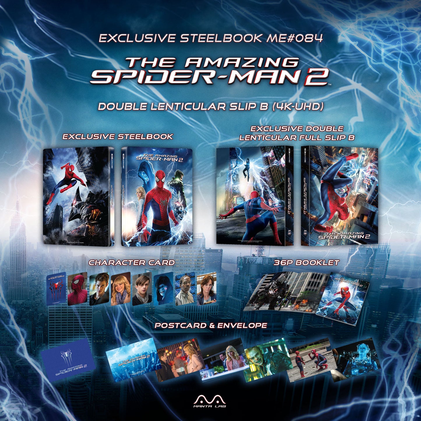 The Amazing Spider-Man 2 4K Blu-ray Steelbook Manta Lab Exclusive ME#84 Double Lenticular Full Slip B - PREORDER