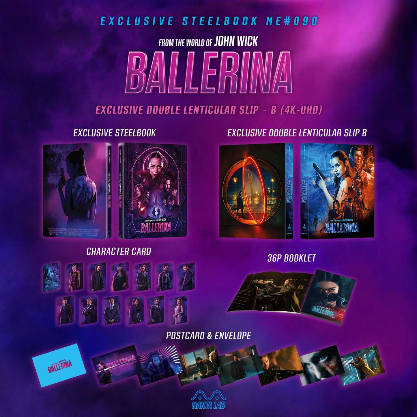 From the World of John Wick: Ballerina 4K Blu-ray Steelbook Manta Lab Exclusive ME#90 Double Lenticular Full Slip B - PREORDER