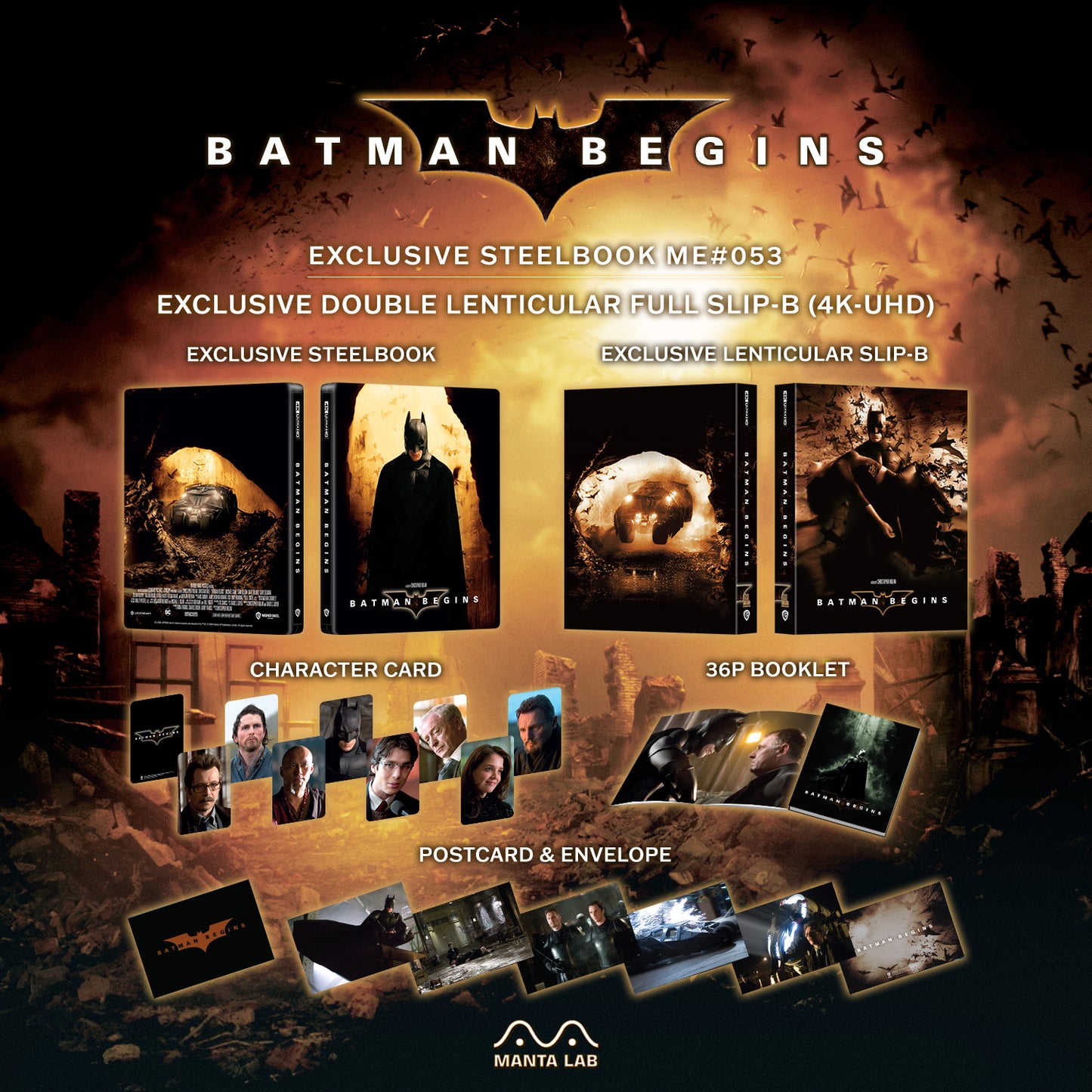 Batman Begins 4K Blu-ray Steelbook Manta Lab Exclusive ME#53 Double Lenticular Full Slip B