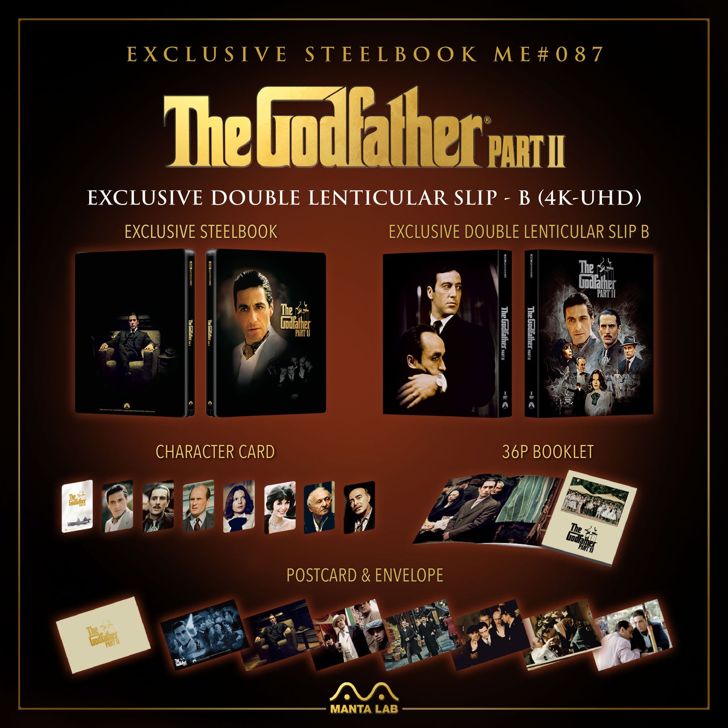 The Godfather Part 2 4K Blu-ray Steelbook Manta Lab Exclusive ME#87 Double Lenticular Full Slip B - PREORDER