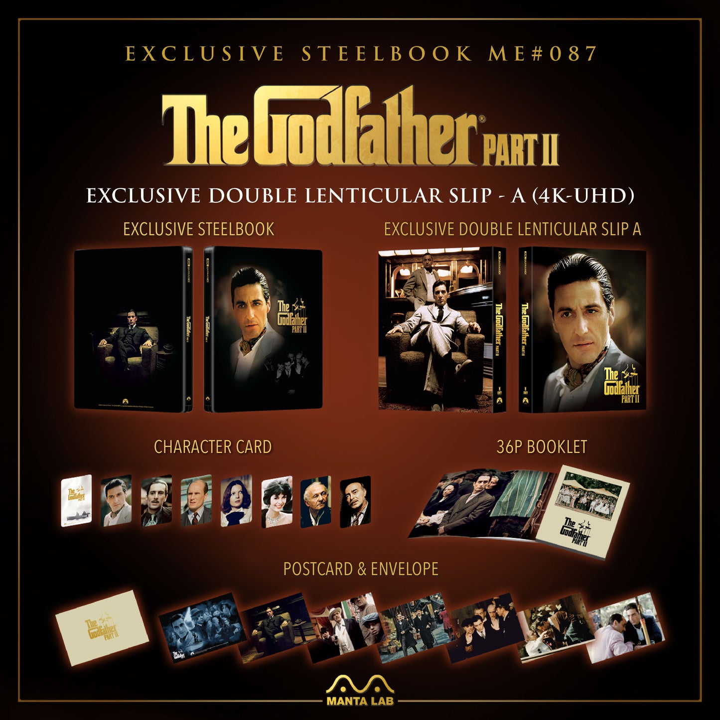 The Godfather Part 2 4K Blu-ray Steelbook Manta Lab Exclusive ME#87 Double Lenticular Full Slip A - PREORDER