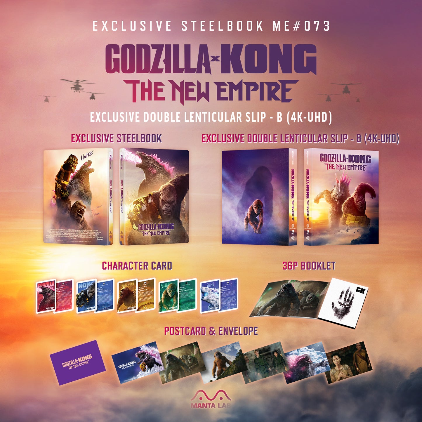 Godzilla x Kong: The New Empire 4K UHD Steelbook Manta Lab Exclusive ME#73 Double Lenticular Full Slip B