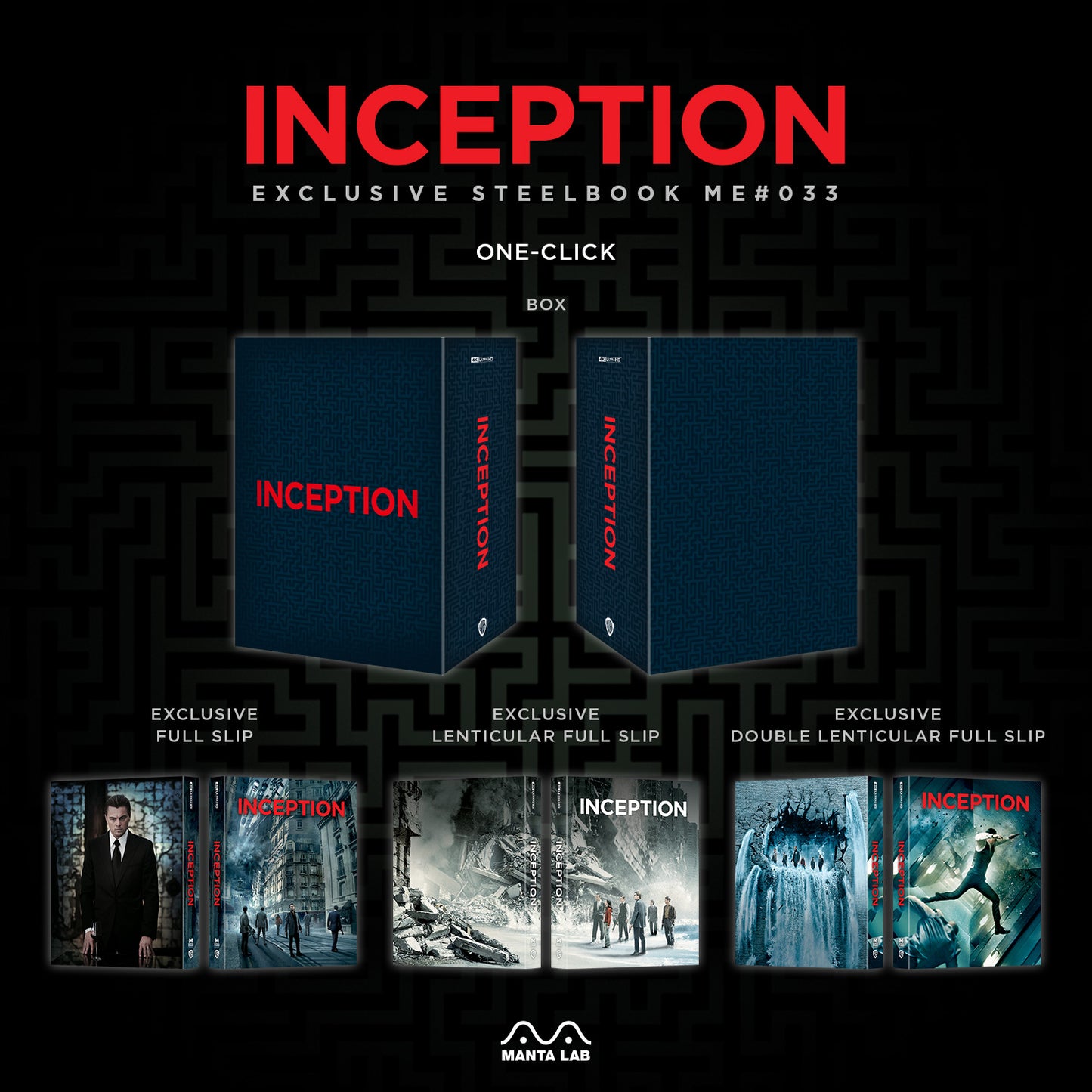 Inception 4K Blu-ray Steelbook Manta Lab Exclusive ME#33 HDN GB Pre-Order One Click