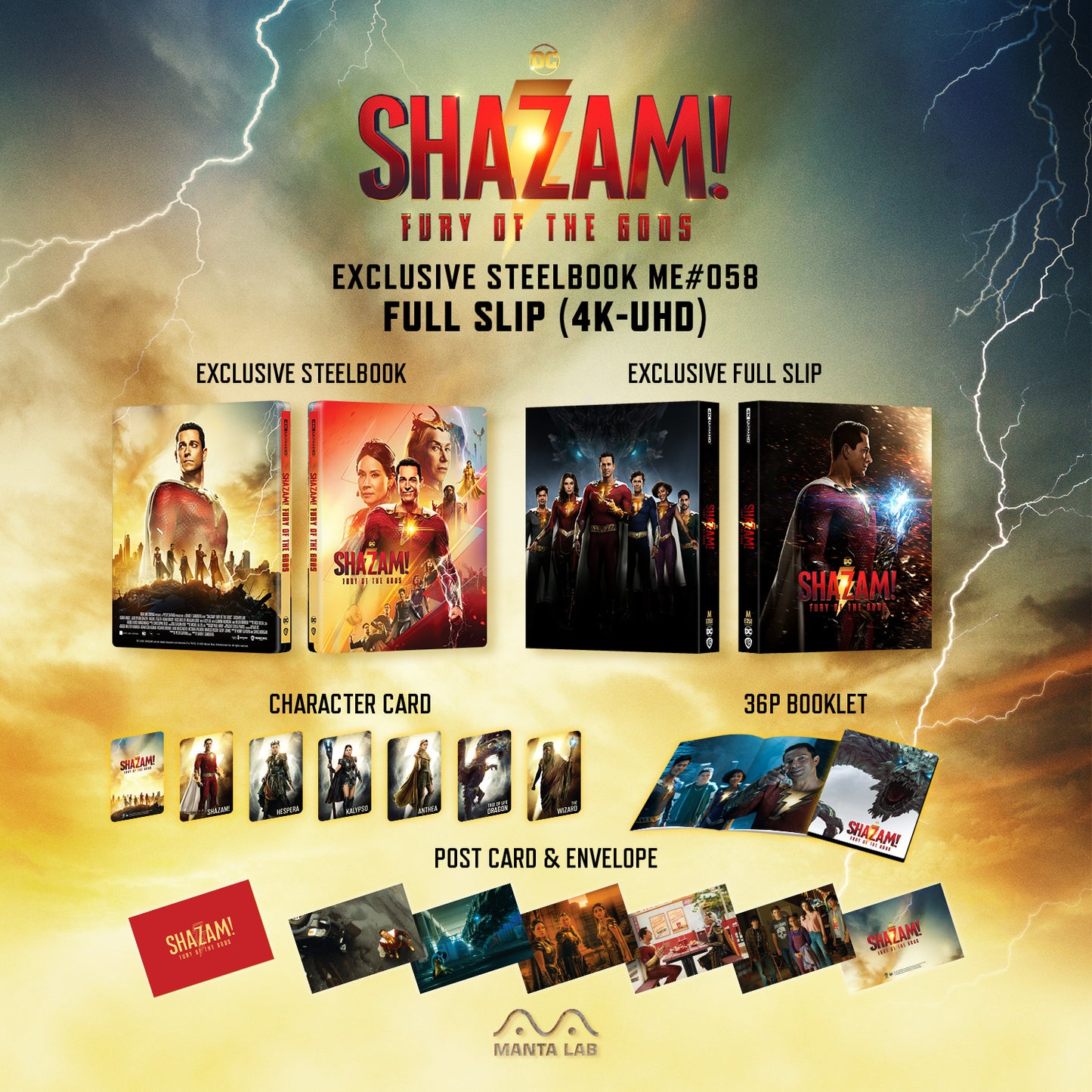 Shazam! Fury of The Gods 4K Blu-ray Steelbook Manta Lab Exclusive ME#58 HDN GB Pre-Order Full Slip