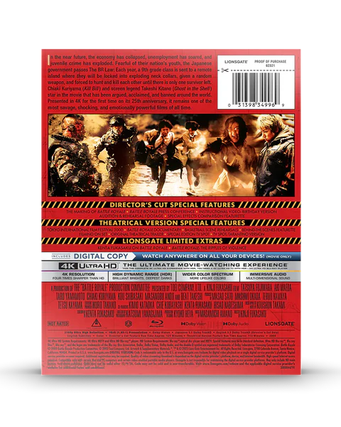 Battle Royale 25th Anniversary Edition 4K Blu-ray Steelbook  (4K Ultra HD + Blu-ray + Digital) + T-Shirt Bundle - PREORDER