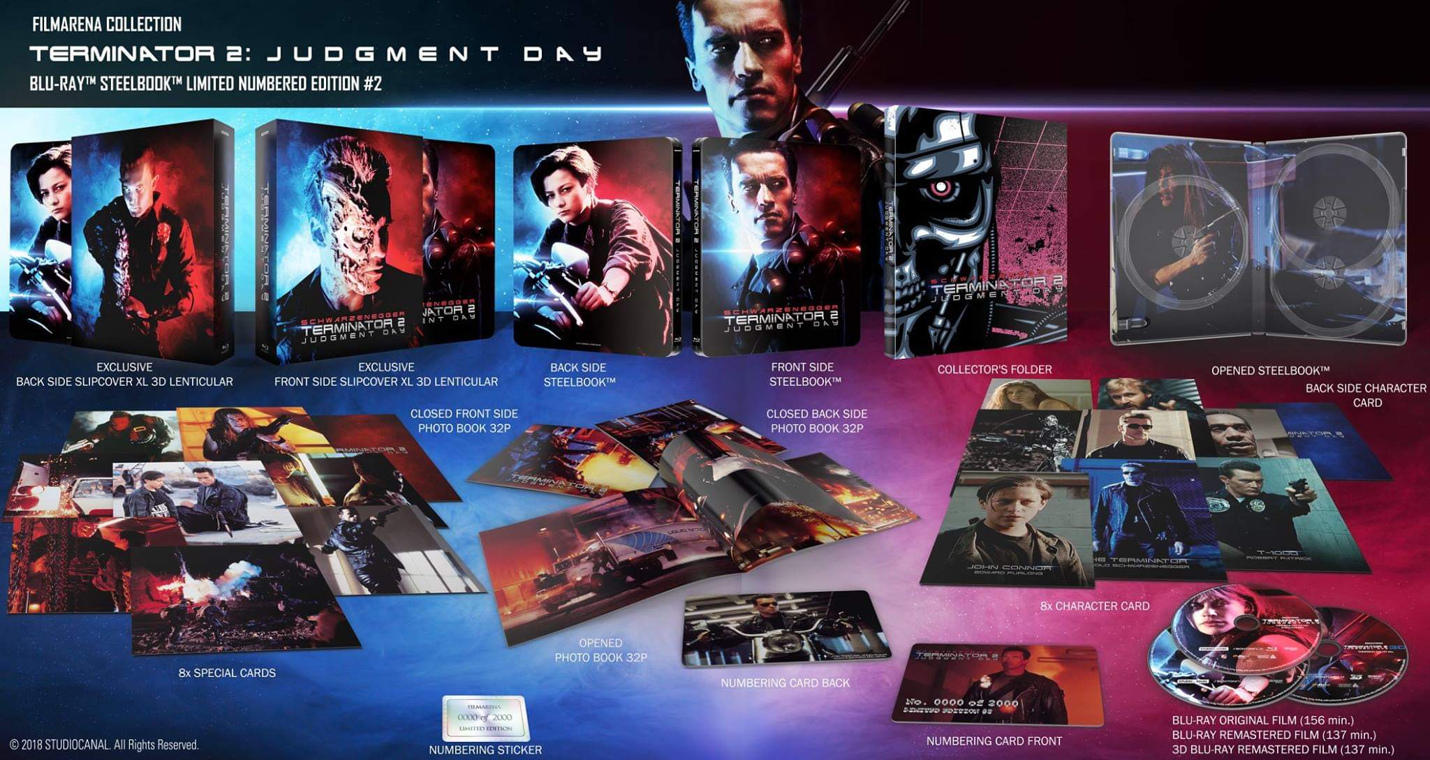 Terminator 2: Judgement Day 2D+3D Blu-ray Steelbook Filmarena Collection #110 E2  Double Lenticular XL Full Slip