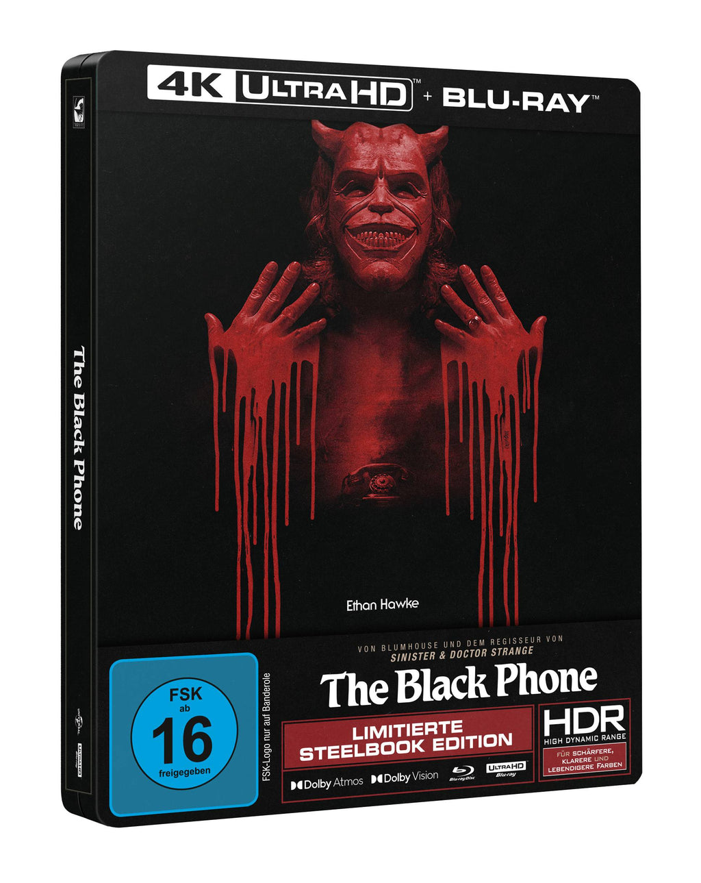 Édition limitée Steelbook Blu-ray 4K UHD du film « The Black Phone ».
