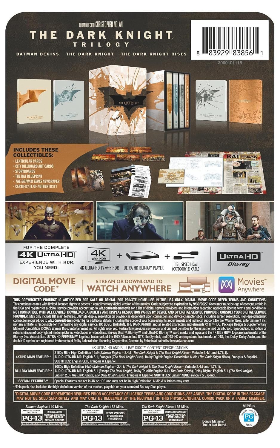 Trilogie The Dark Knight - Exclusivité Amazon (Éditions Steelbook 4K Ultra HD + Blu-ray + Version numérique) - PRÉCOMMANDE