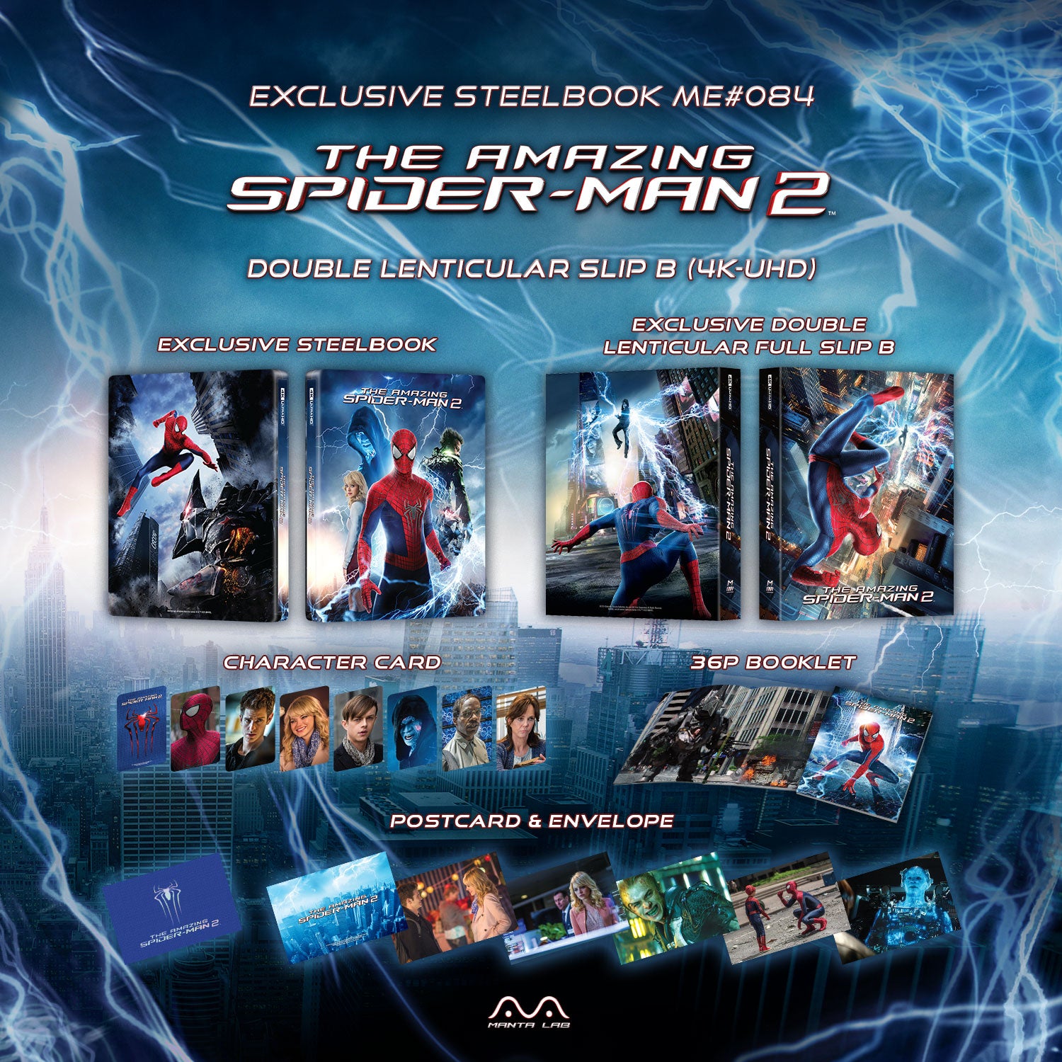 The Amazing Spider-Man 2 4K Blu-ray Steelbook Manta Lab Exclusive ME#84 Double Lenticulaire Full Slip B - PRÉCOMMANDE