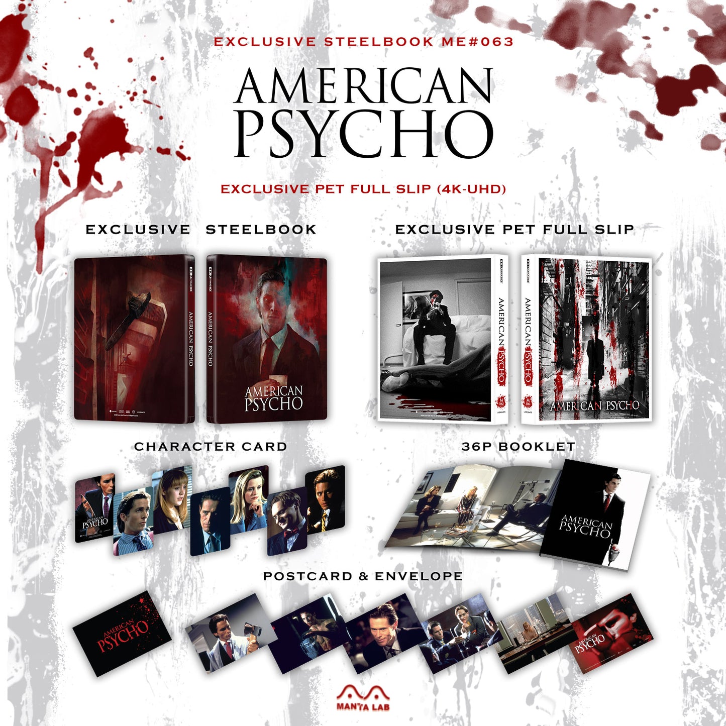 American Psycho 4K Blu-ray Steelbook Manta Lab Exclusive ME#63 PET Full Slip - PREORDER