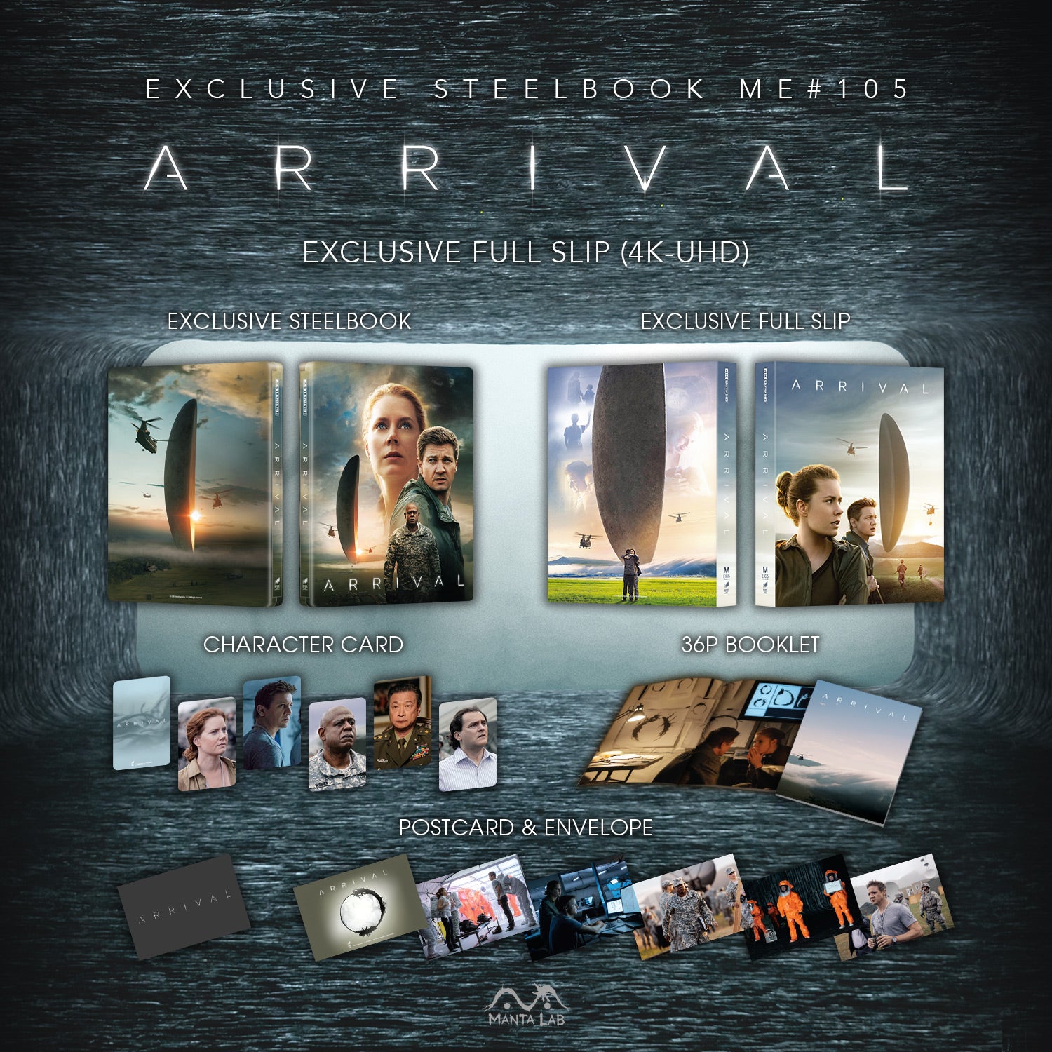 Arrival 4K Blu-ray Steelbook Manta Lab Exclusive ME#105 Full Slip - PREORDER