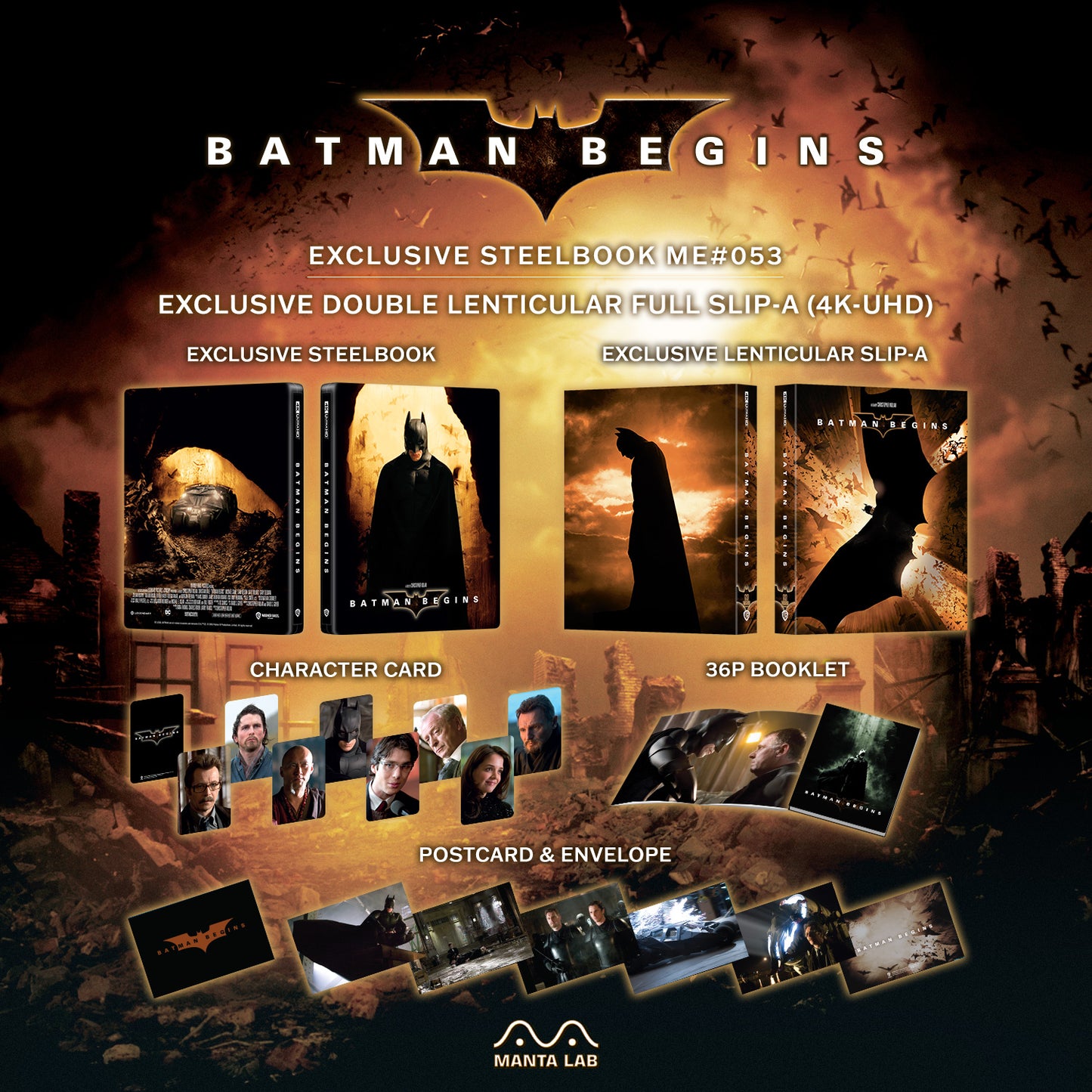 Batman Begins 4K Blu-ray Steelbook Manta Lab Exclusive ME#53 Double Lenticular Full Slip A