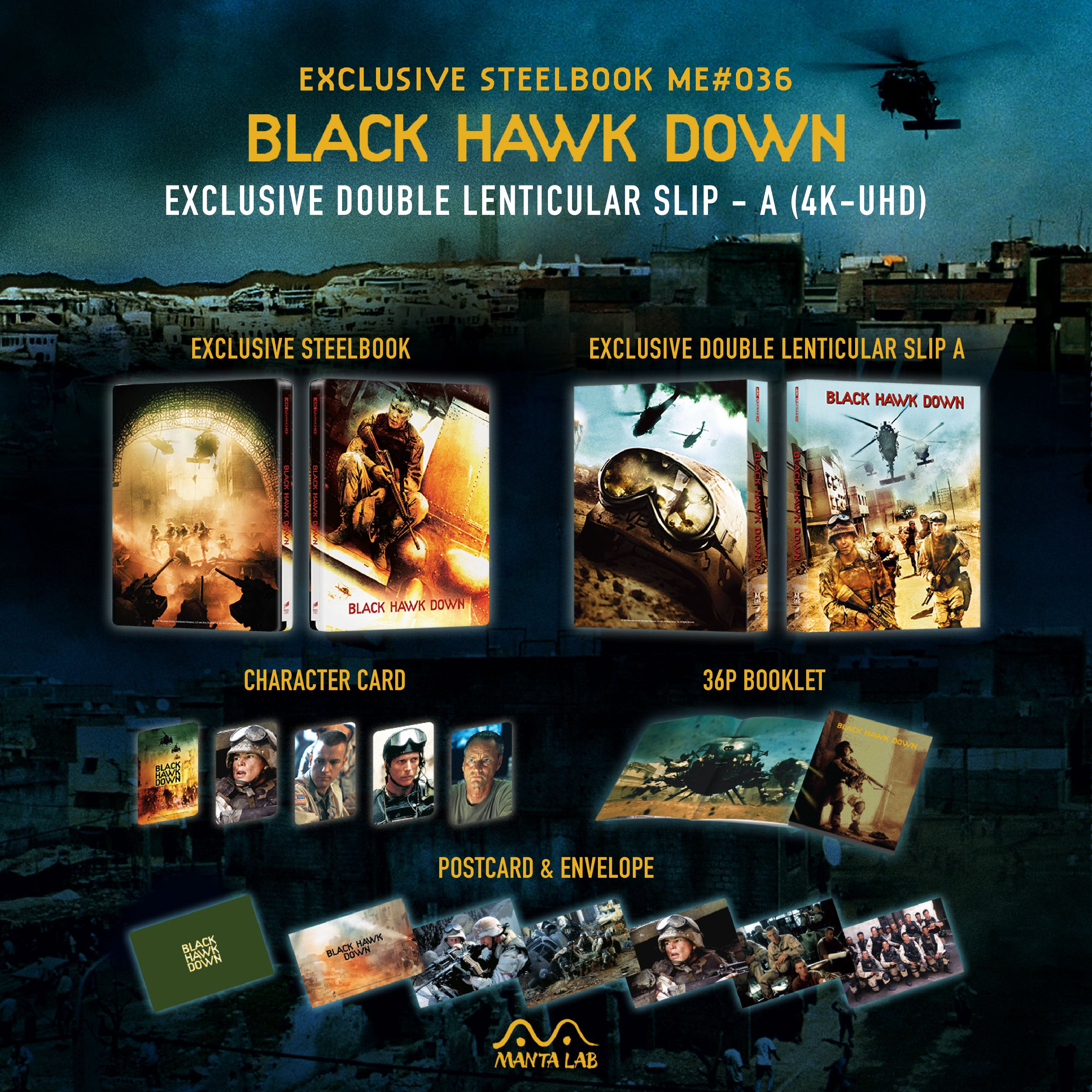 Black Hawk Down 4K Blu-ray Steelbook Manta Lab Exclusive ME#36 Double Lenticulaire Full Slip A