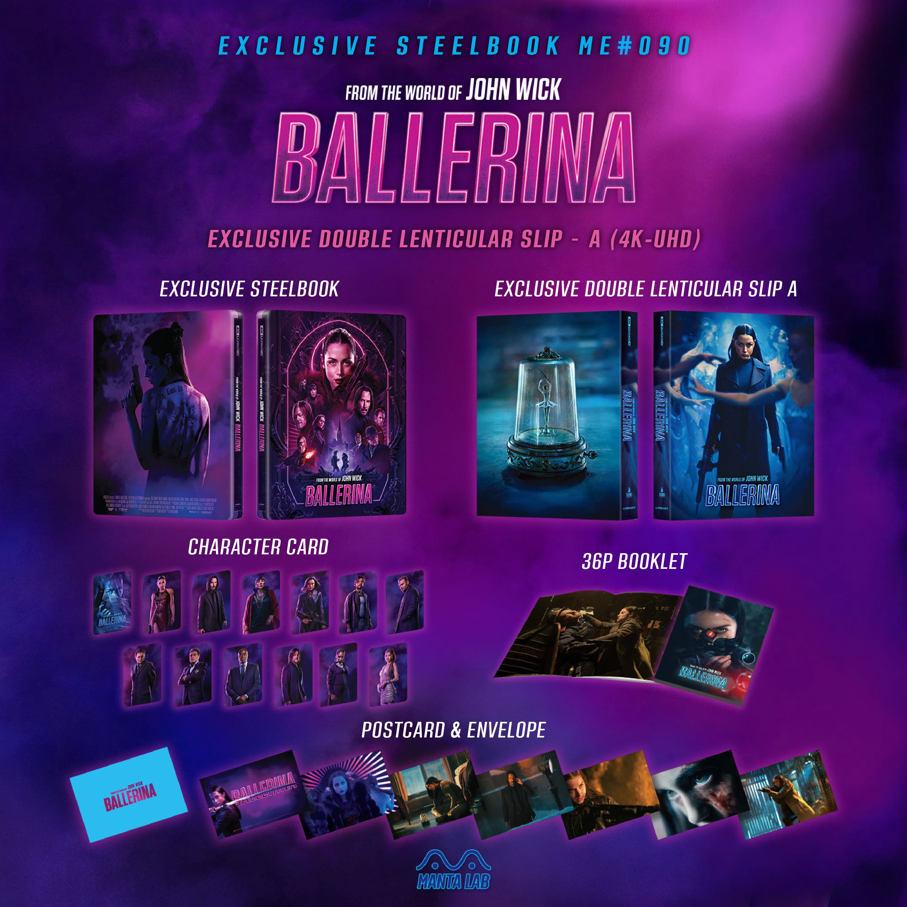 De l'univers de John Wick : Ballerina 4K Blu-ray Steelbook Manta Lab Exclusive ME#90 Double Lenticulaire Full Slip A - PRÉCOMMANDE