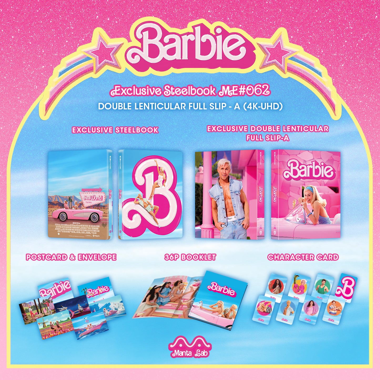 Barbie 4K Blu-ray Steelbook Manta Lab Exclusive ME#63 HDN GB Pre-Order Double Lenticular Slip A