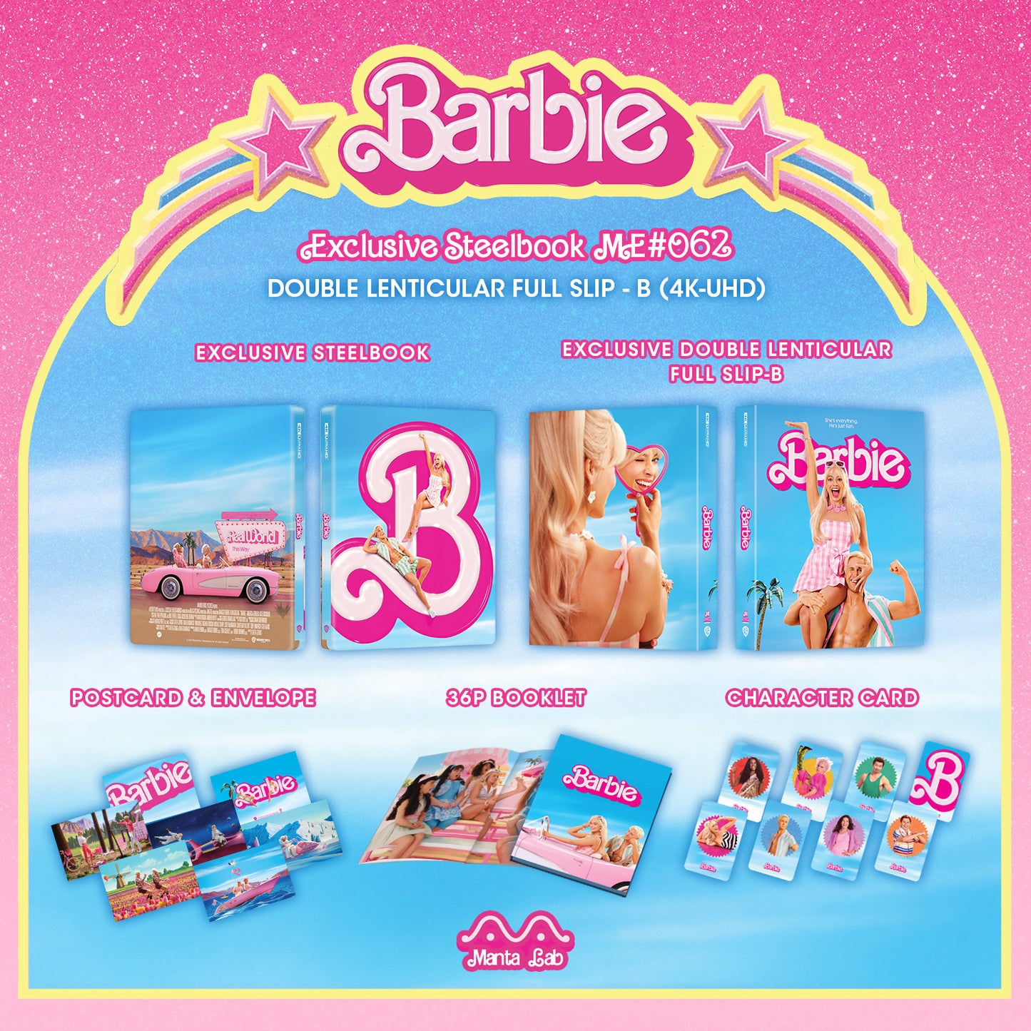 Barbie 4K Blu-ray Steelbook Manta Lab Exclusive ME#63 HDN GB Pre-Order Double Lenticular Slip B
