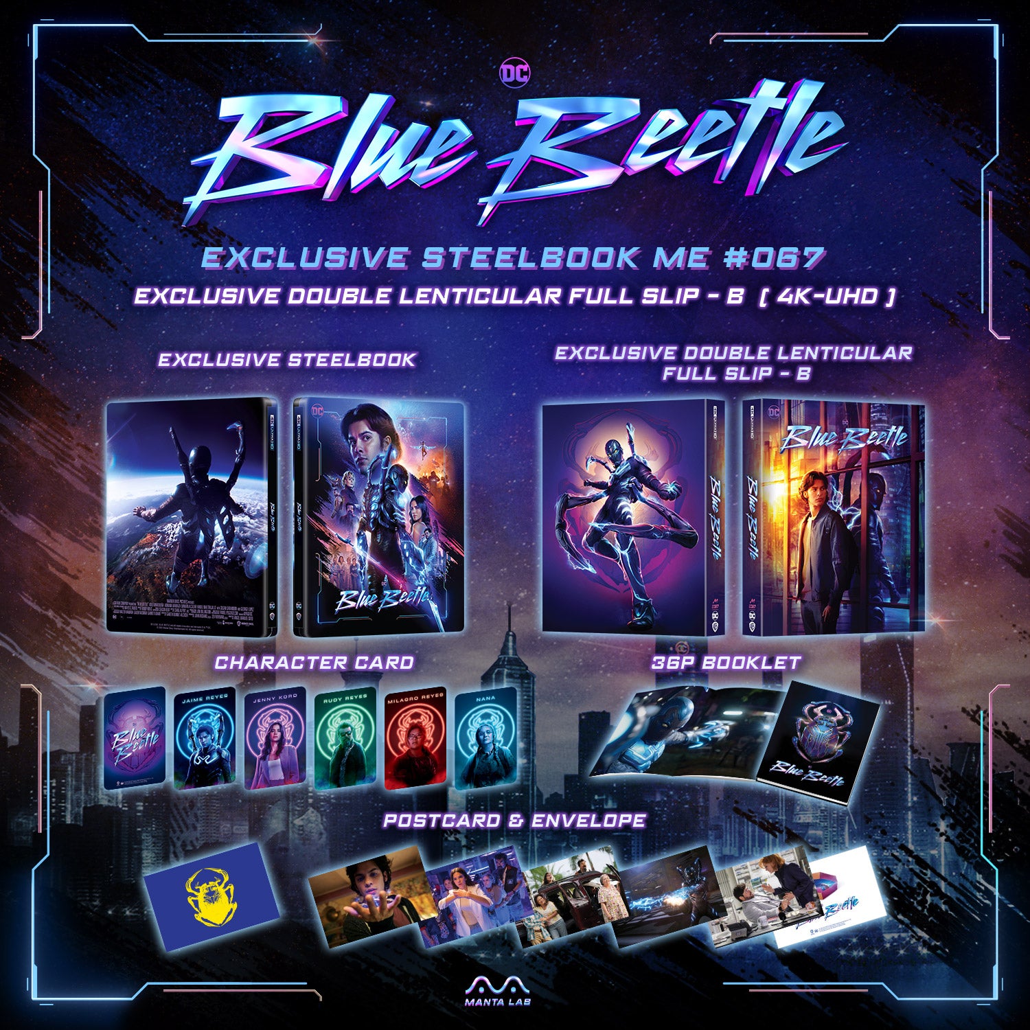 Blue Beetle 4K Blu-ray Steelbook Manta Lab Exclusive ME#67 HDN GB Précommande Double Slip Lenticulaire B
