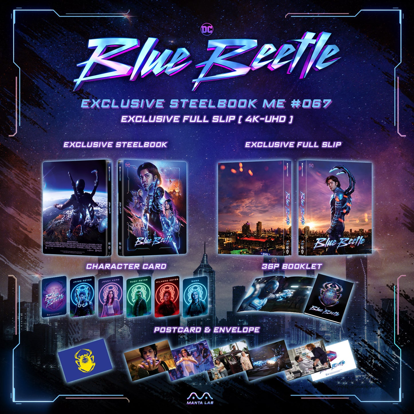 Blue Beetle 4K Blu-ray Steelbook Manta Lab Exclusive ME#67 HDN GB Pre-Order Full Slip