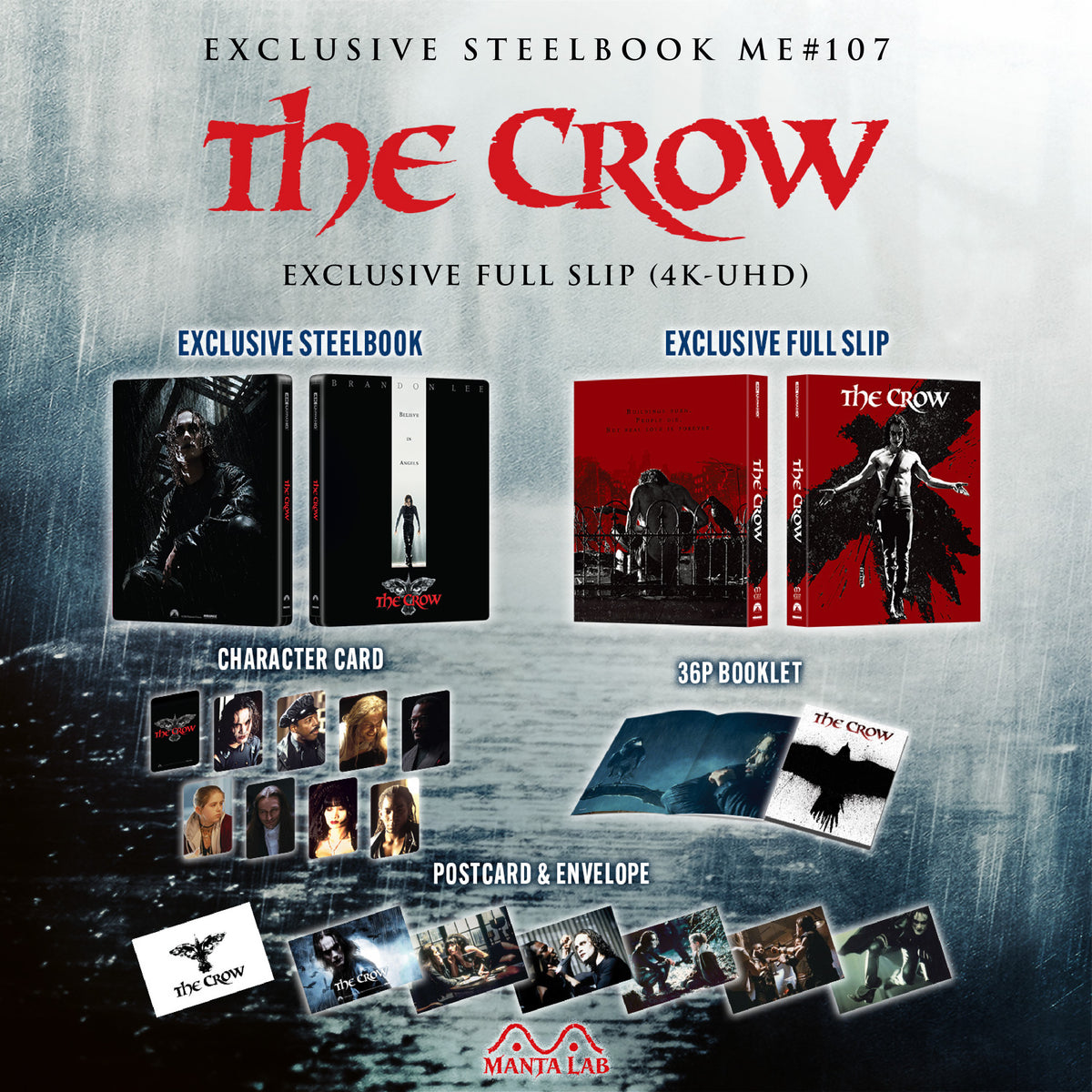 The Crow 4K Blu-ray Steelbook Manta Lab Exclusive ME#107 Full Slip - PREORDER