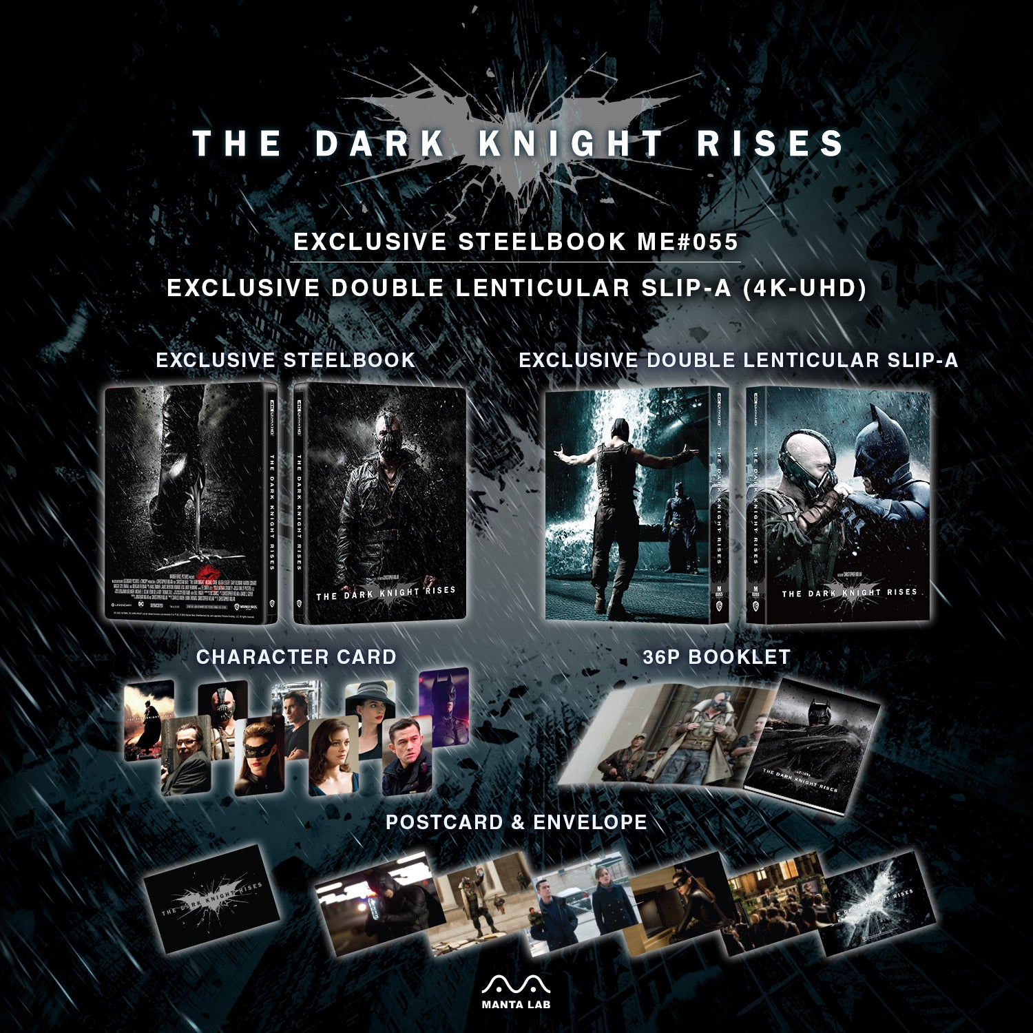 The Dark Knight Rises 4K Blu-ray Steelbook Manta Lab Exclusive ME#55 Double Lenticulaire Full Slip A