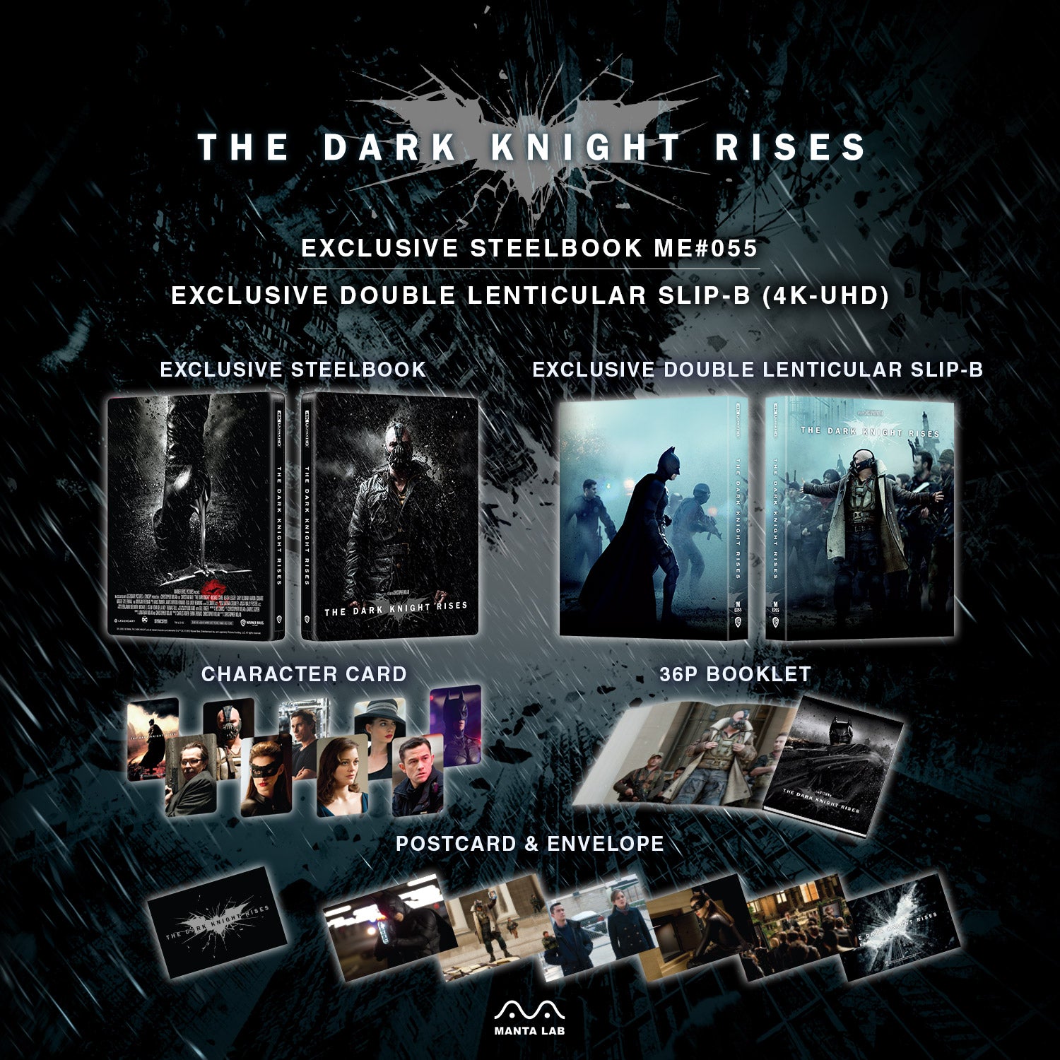 The Dark Knight Rises 4K Blu-ray Steelbook Manta Lab Exclusive ME#55 Double Lenticulaire Full Slip B