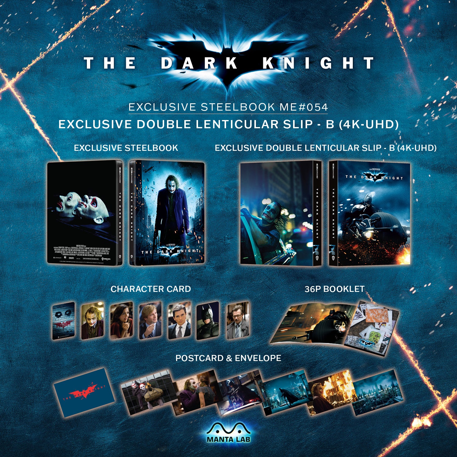 The Dark Knight 4K Blu-ray Steelbook Manta Lab Exclusive ME#54 Double Lenticulaire Full Slip B