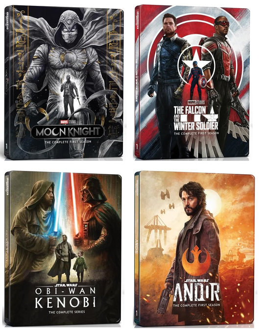 Moon Knight Season 1, The Falcon And The Winter Solder Season 1, Obi-Wan Kenobi Season 1 &  Andor Season 1 4K UHD Steelbook Bundle - Pre-Order