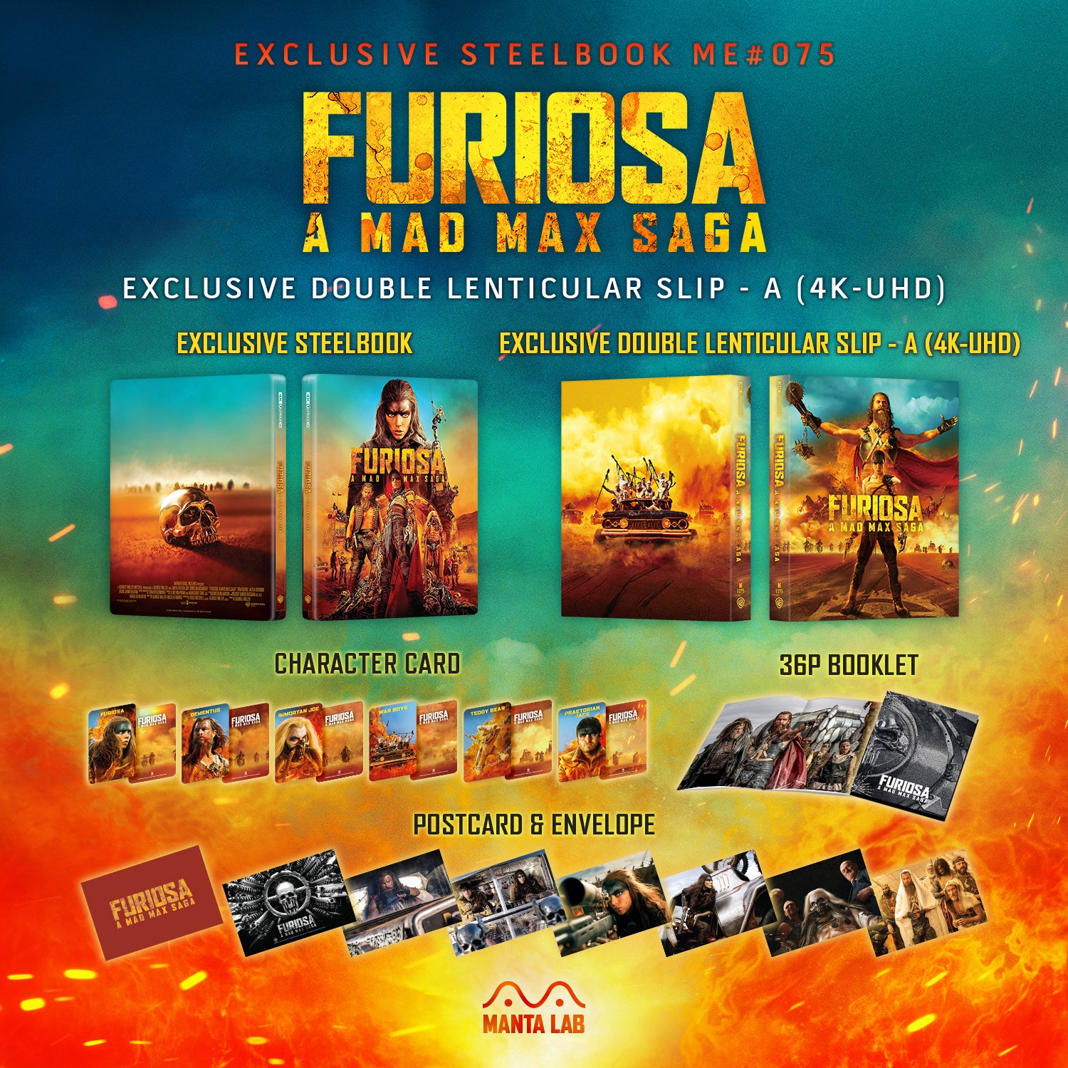 Furiosa : Une saga Mad Max (Standard et Chrome) Steelbook 4K UHD, édition exclusive Manta Lab ME#75, double lenticulaire, fourreau intégral A