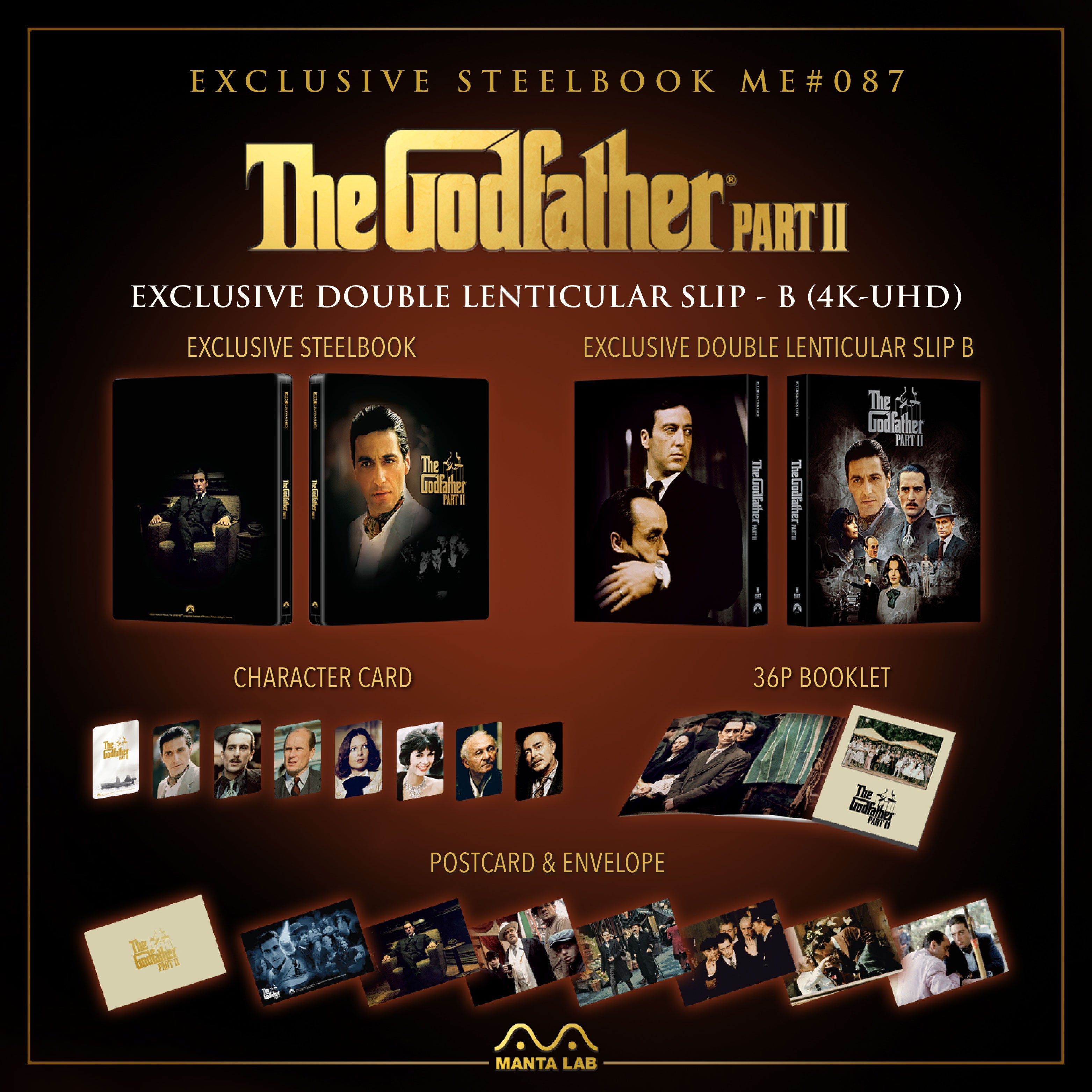 Le Parrain 2 Blu-ray 4K Steelbook Manta Lab Exclusive ME#87 Double Lenticulaire Fourreau Intégral B