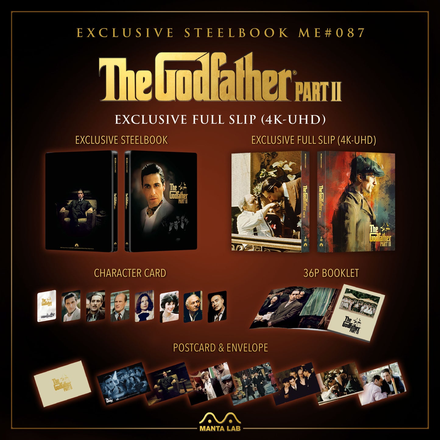 The Godfather Part 2 4K Blu-ray Steelbook Manta Lab Exclusive ME#87 Full Slip - PREORDER