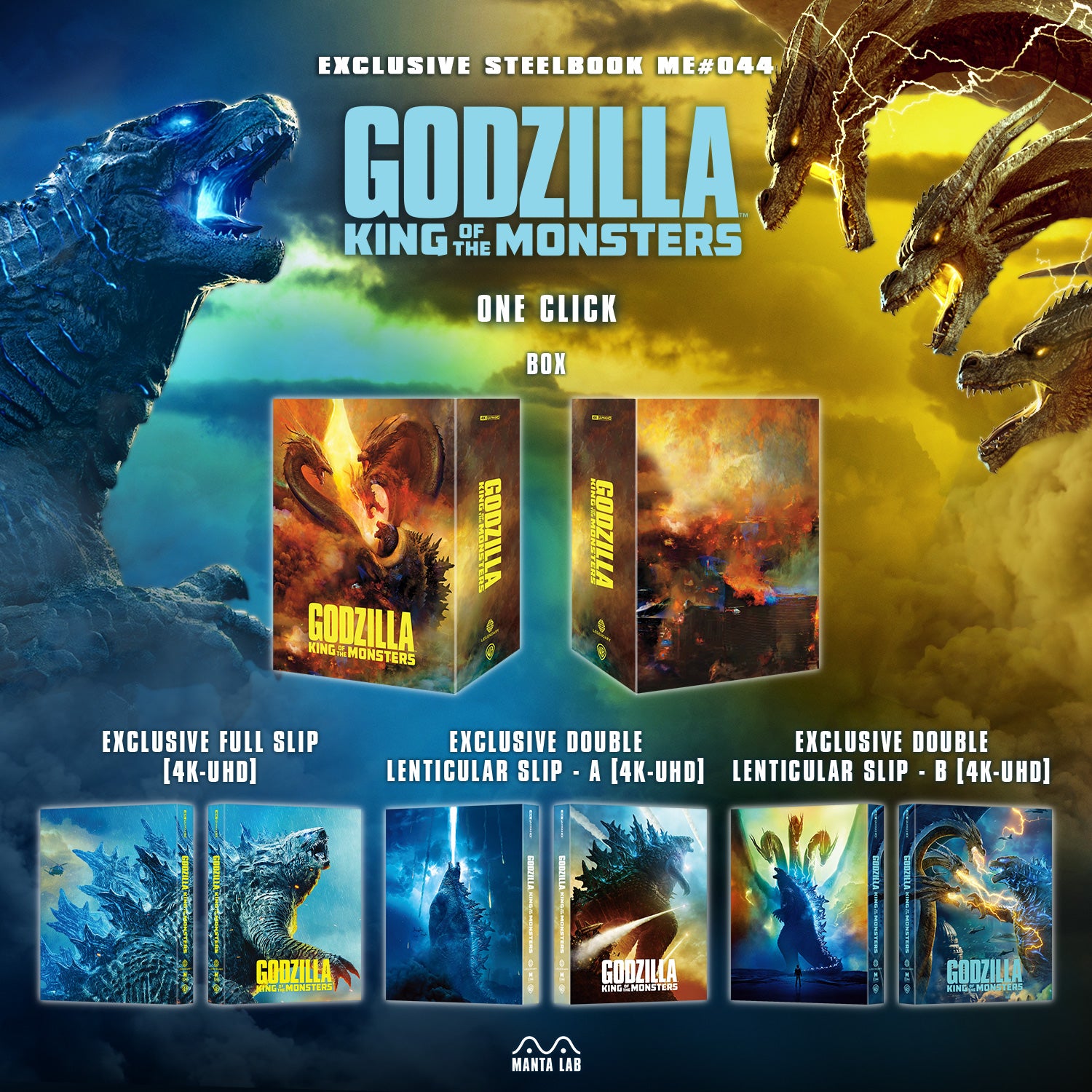 Godzilla: King of the Monsters Steelbook 4K Blu-ray Steelbook Manta Lab Exclusive ME#44 One Click Box Set