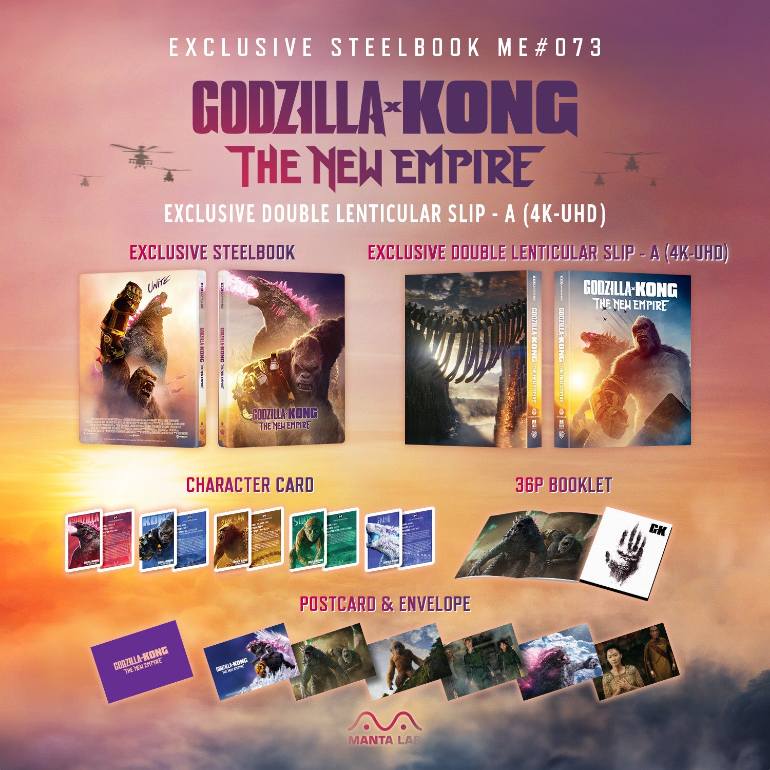 Godzilla x Kong : Le Nouvel Empire 4K UHD Steelbook Manta Lab Exclusive ME#73 Double Lenticulaire Full Slip A
