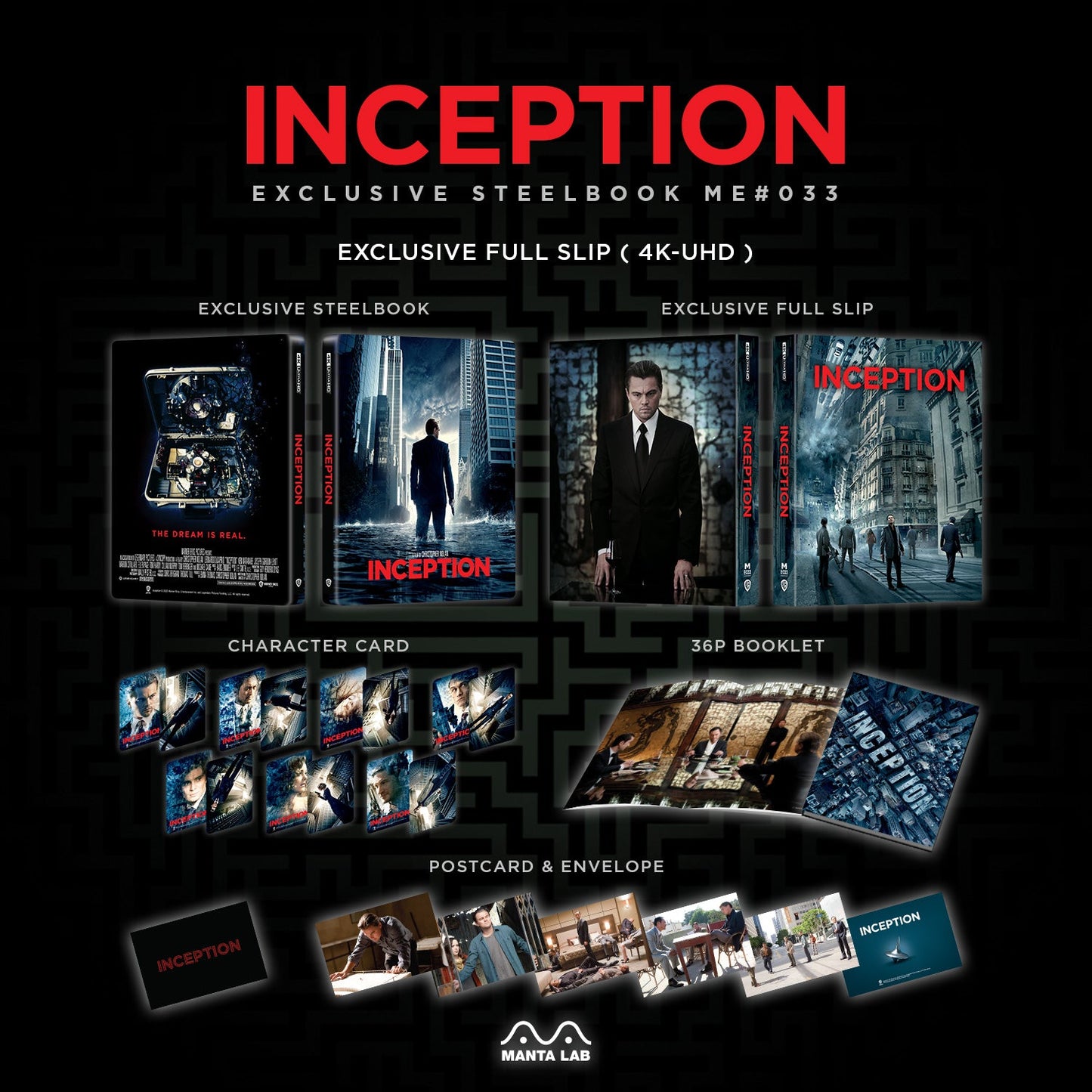 Inception 4K Blu-ray Steelbook Manta Lab Exclusive ME#33 One Click Box Set