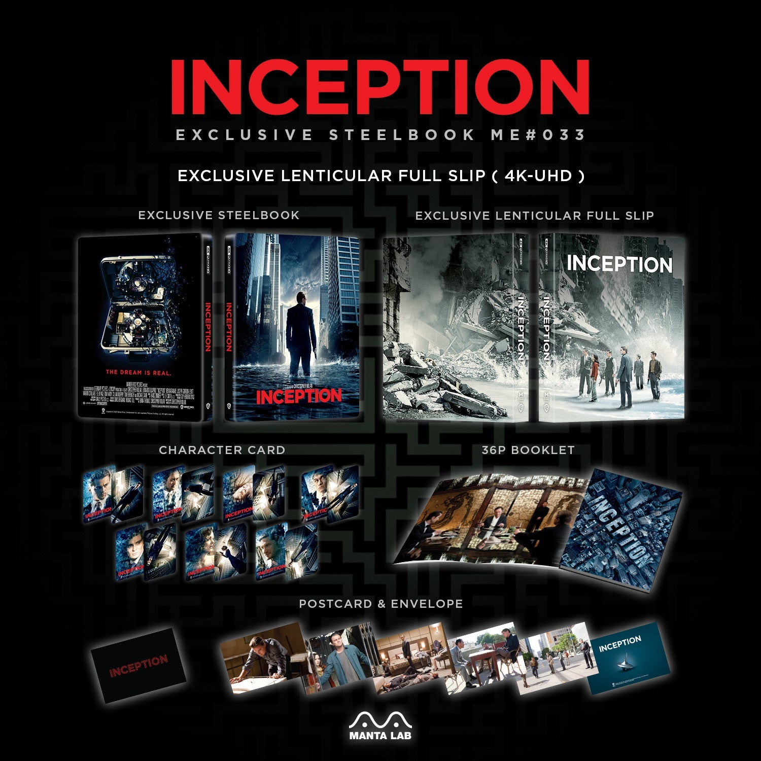 Coffret Steelbook Blu-ray 4K Inception Manta Lab Exclusive ME#33