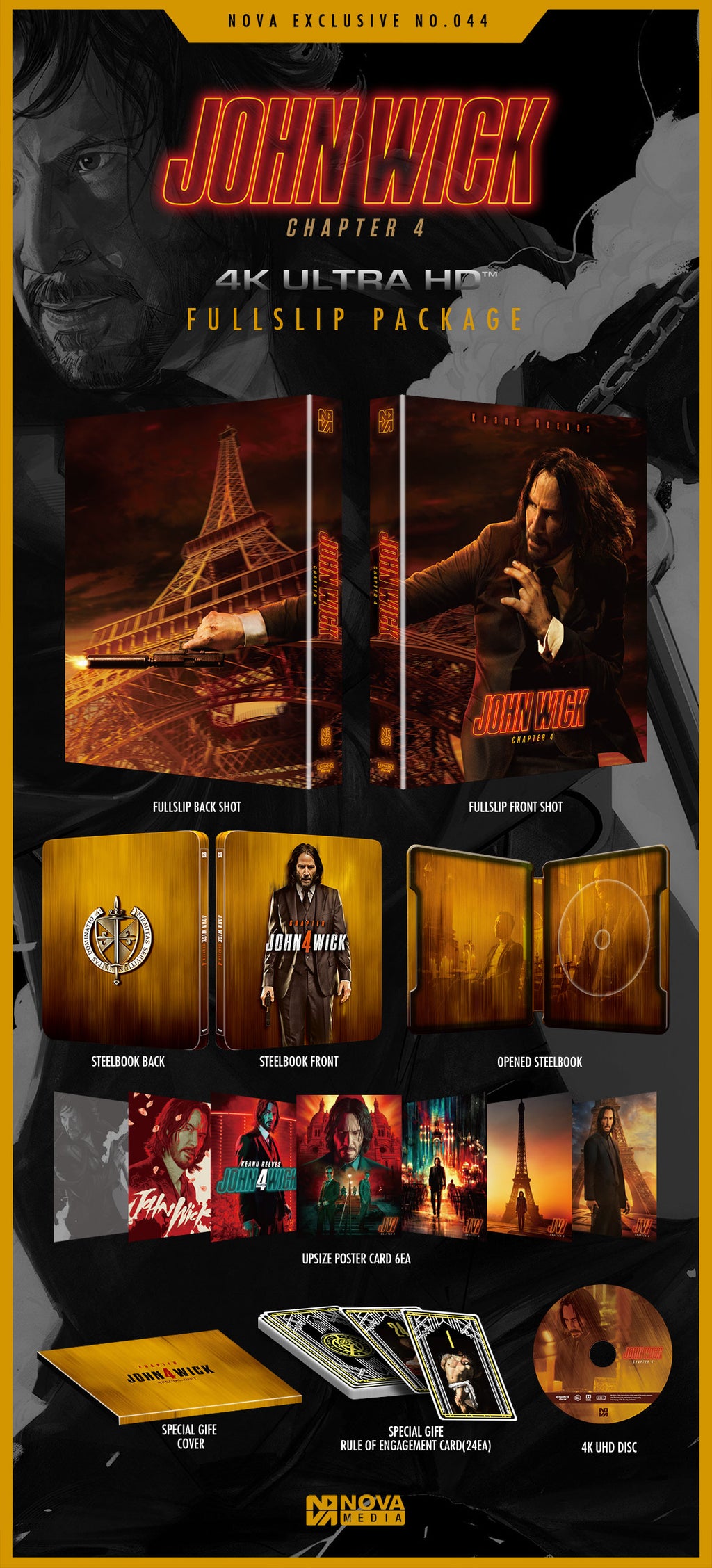 John Wick : Chapitre 4 Steelbook 4K NOVA MEDIA Exclusive N° 44 HDN GB Précommande avec fourreau complet