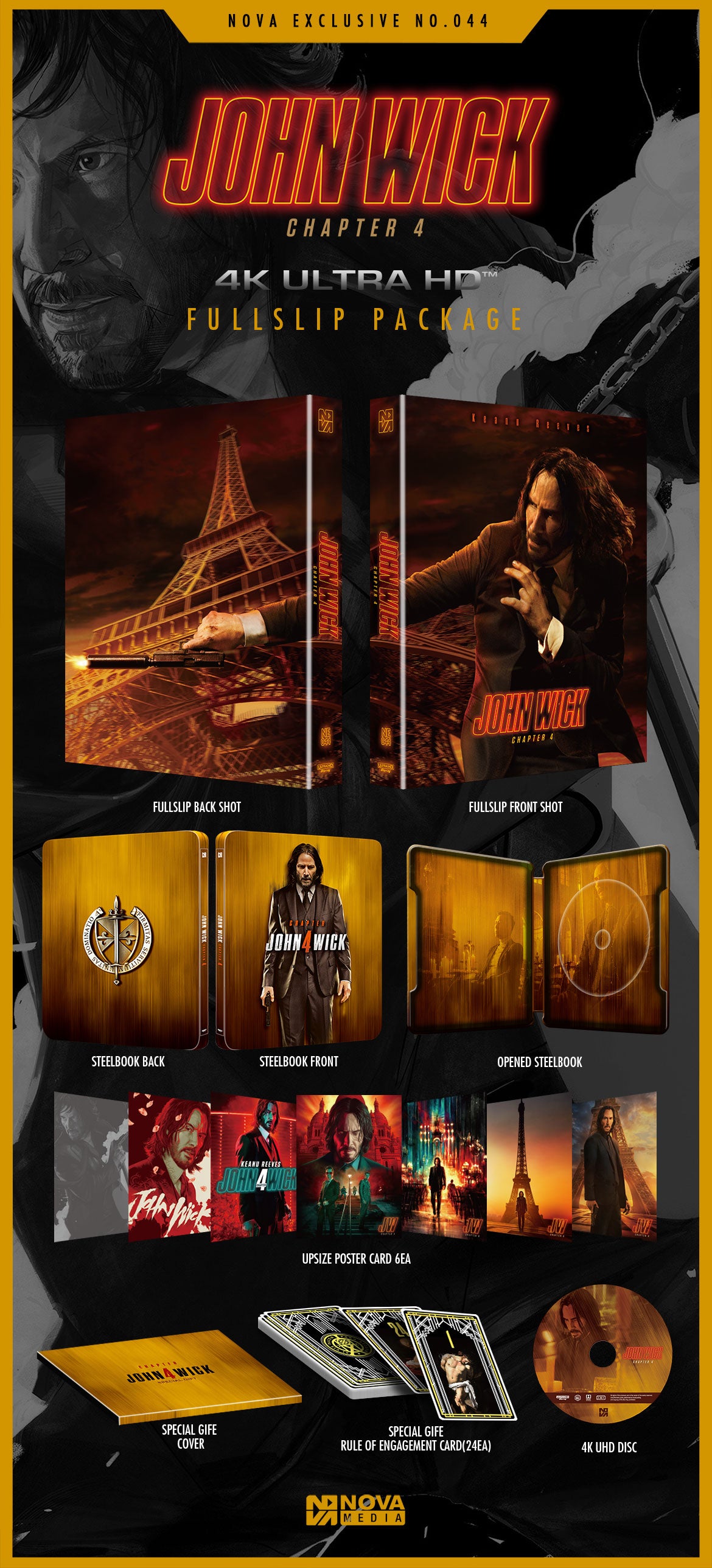John Wick : Chapitre 4 Steelbook 4K NOVA MEDIA Exclusive N° 44 HDN GB Précommande avec fourreau complet