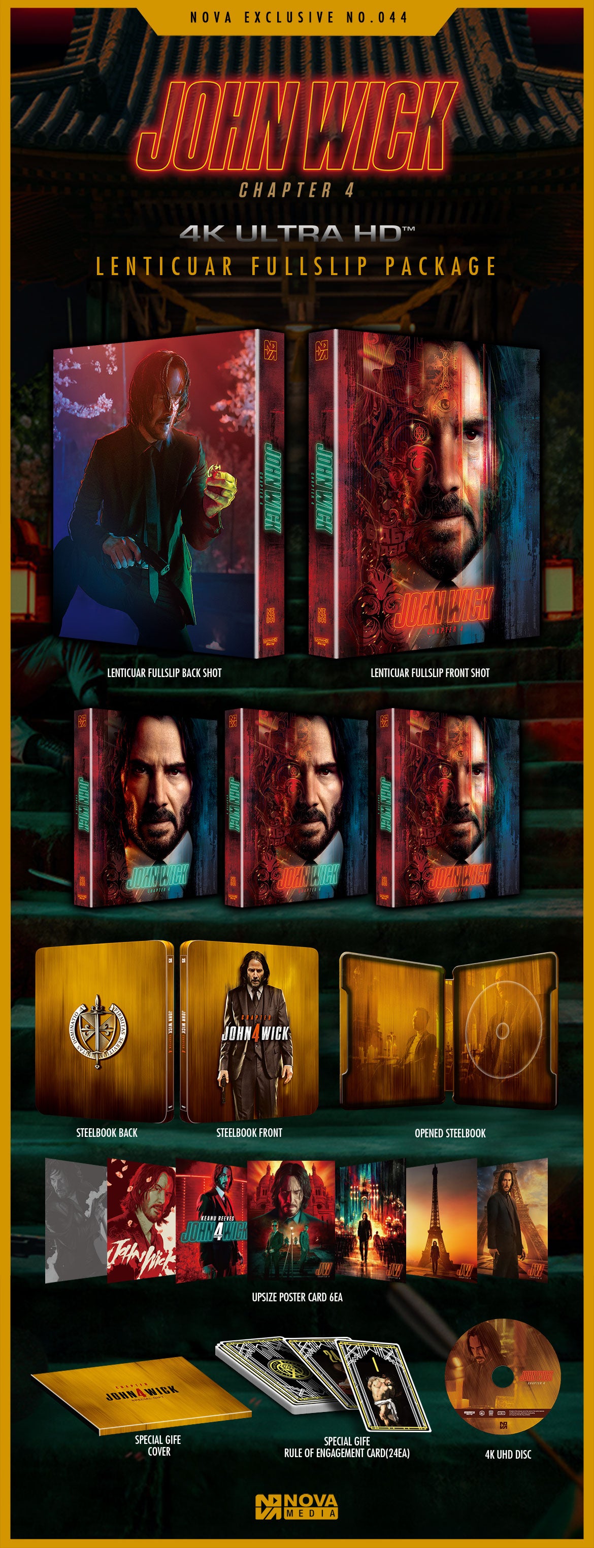 John Wick: Chapter 4 4K Steelbook NOVA MEDIA Exclusive No.44 HDN GB Pre-Order Lenticular Slip