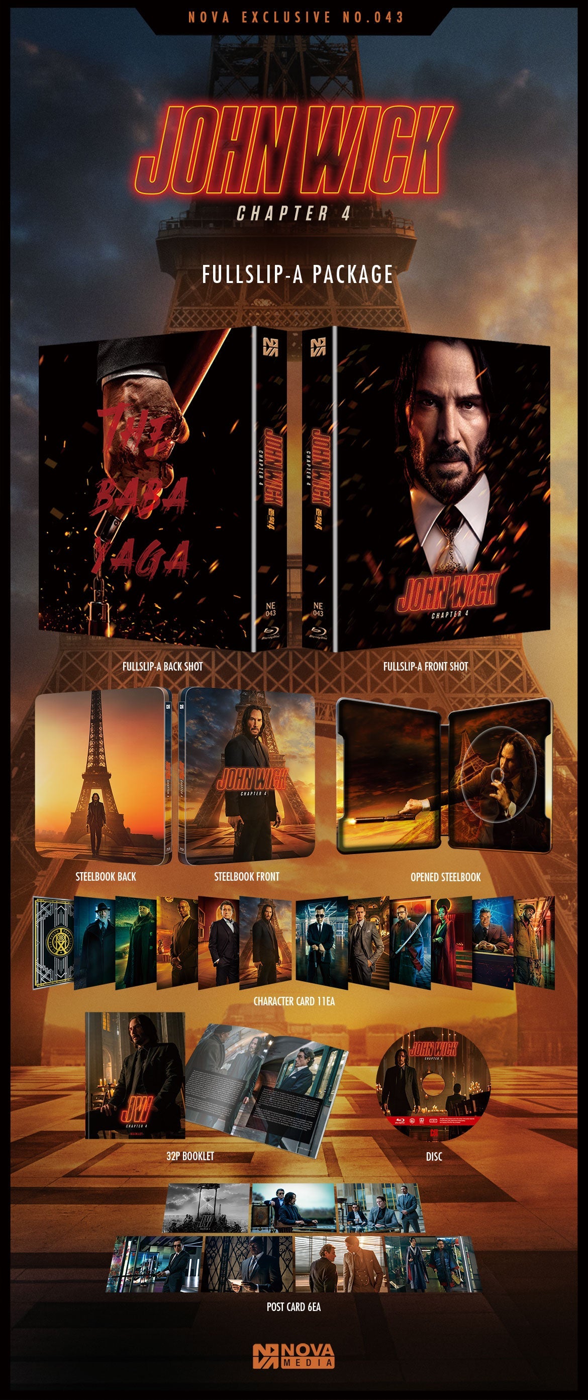 John Wick: Chapter 4 Blu-ray Steelbook NOVA MEDIA Exclusive No.43 Full Slip A