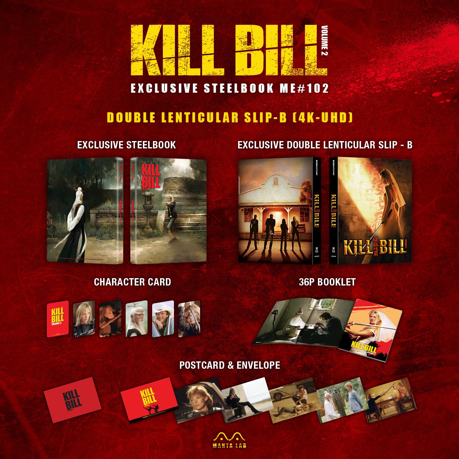 Kill Bill Vol.2 4K Blu-ray Steelbook Manta Lab Exclusive ME#102 Double Lenticular Full Slip B - PREORDER