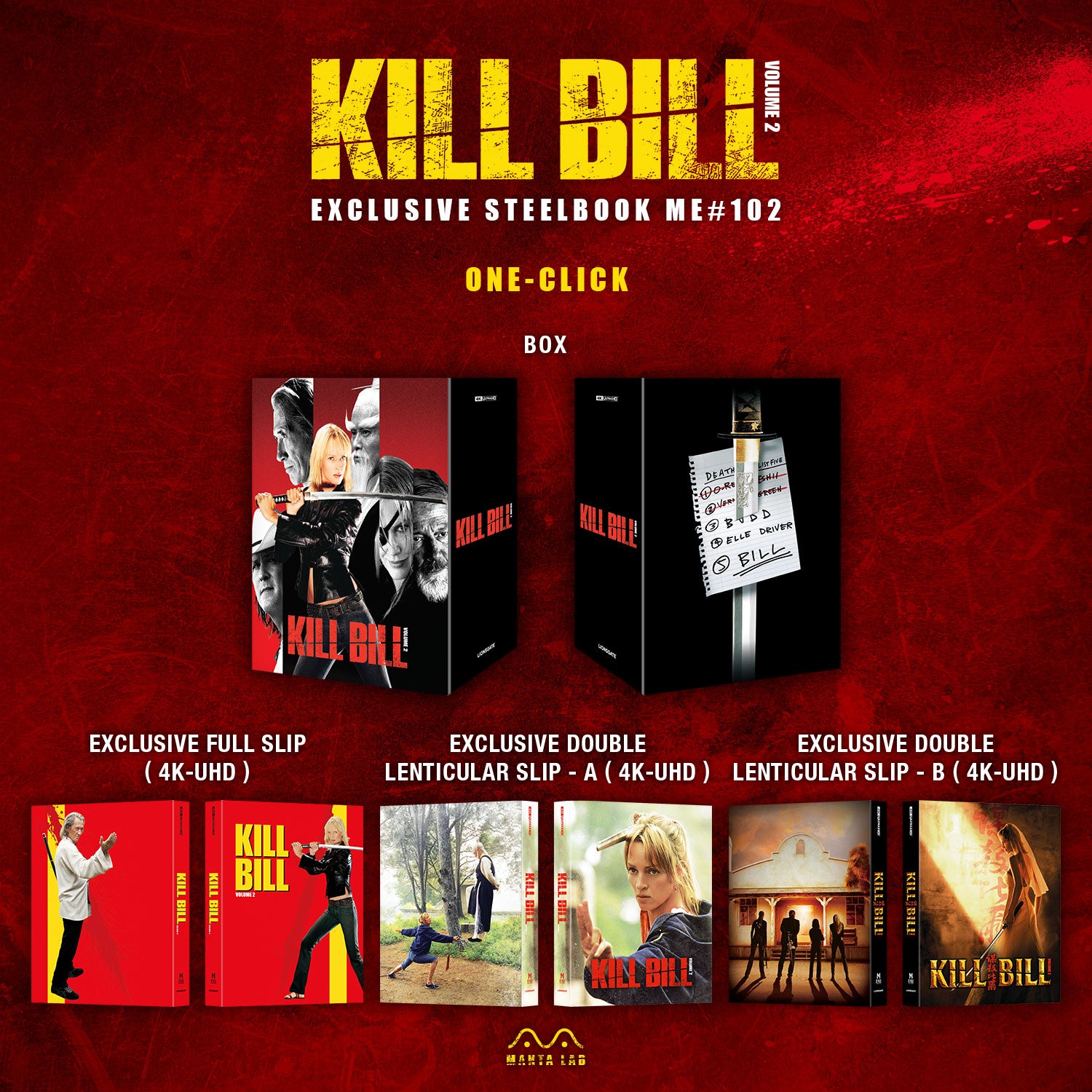 Kill Bill Vol.2 4K Blu-ray Steelbook Manta Lab Exclusive ME#102 One Click Box Set - PREORDER
