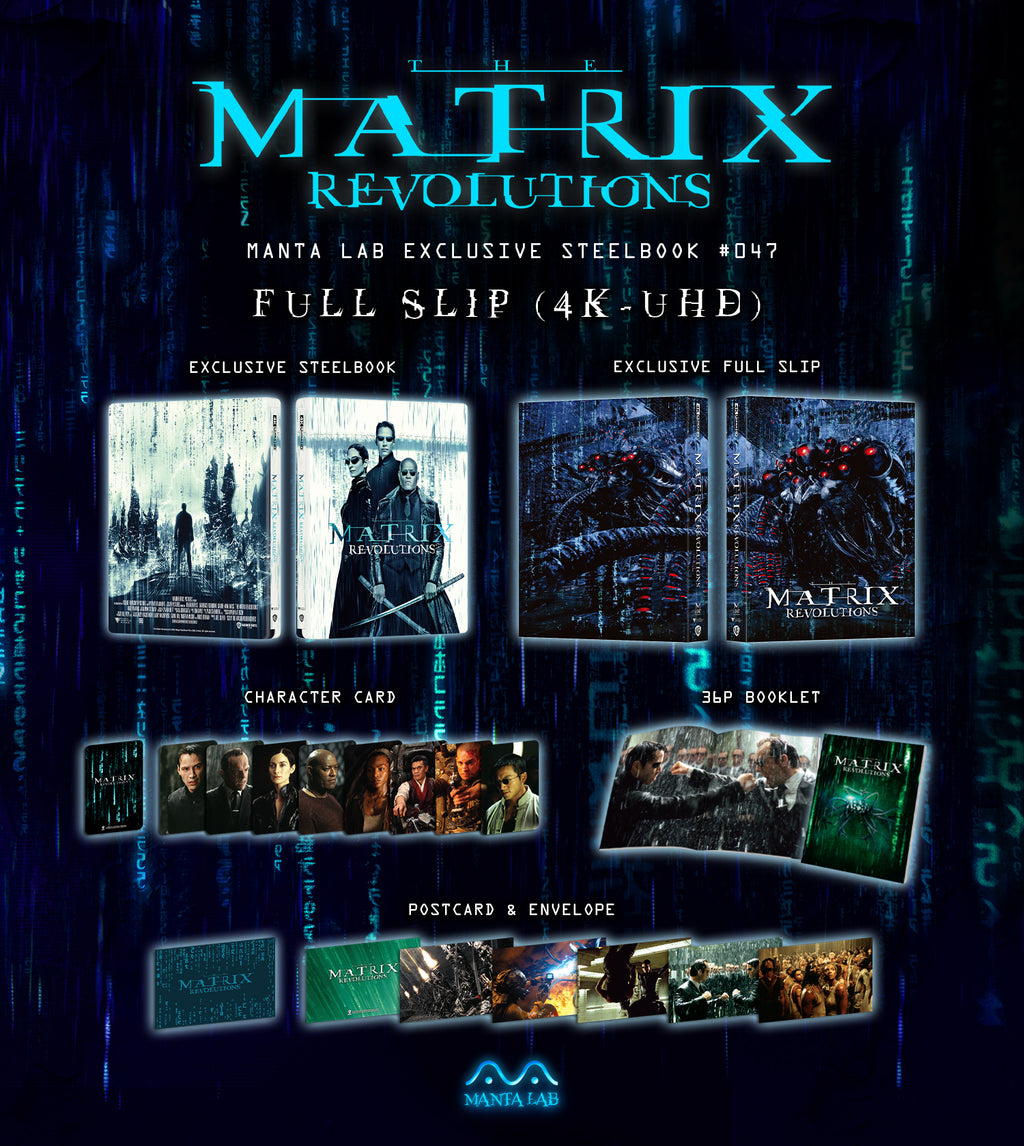 Le Blu-ray 4K Steelbook de Matrix Revolutions, édition exclusive Manta Lab ME#47 HDN GB, précommande, double fourreau.