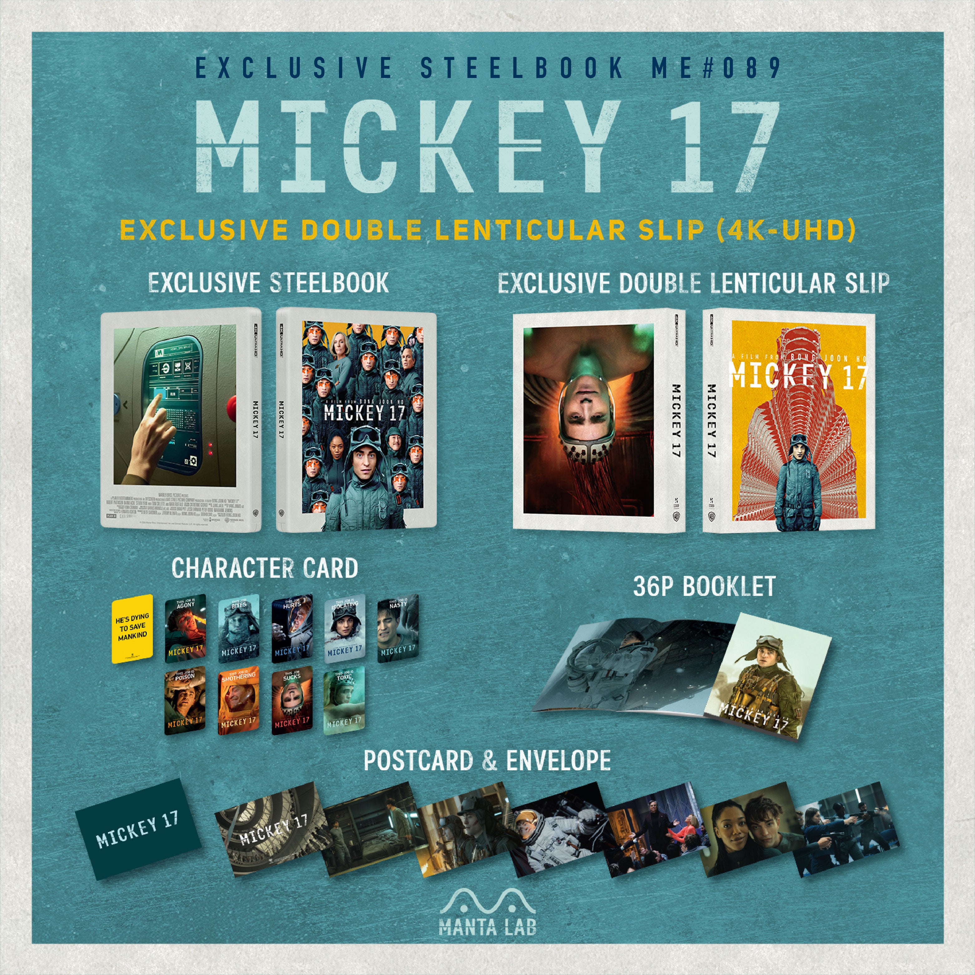 Mickey 17 4K Blu-ray Steelbook Manta Lab Exclusive ME#89 Double Lenticular Full Slip - PREORDER
