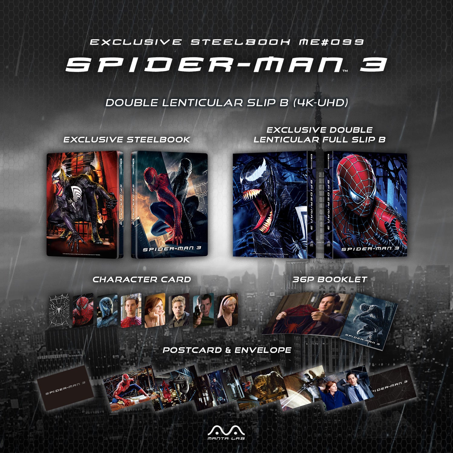 Spider-Man 3 4K Blu-ray Steelbook Manta Lab Exclusive ME#99 Double Lenticular Full Slip B - PREORDER