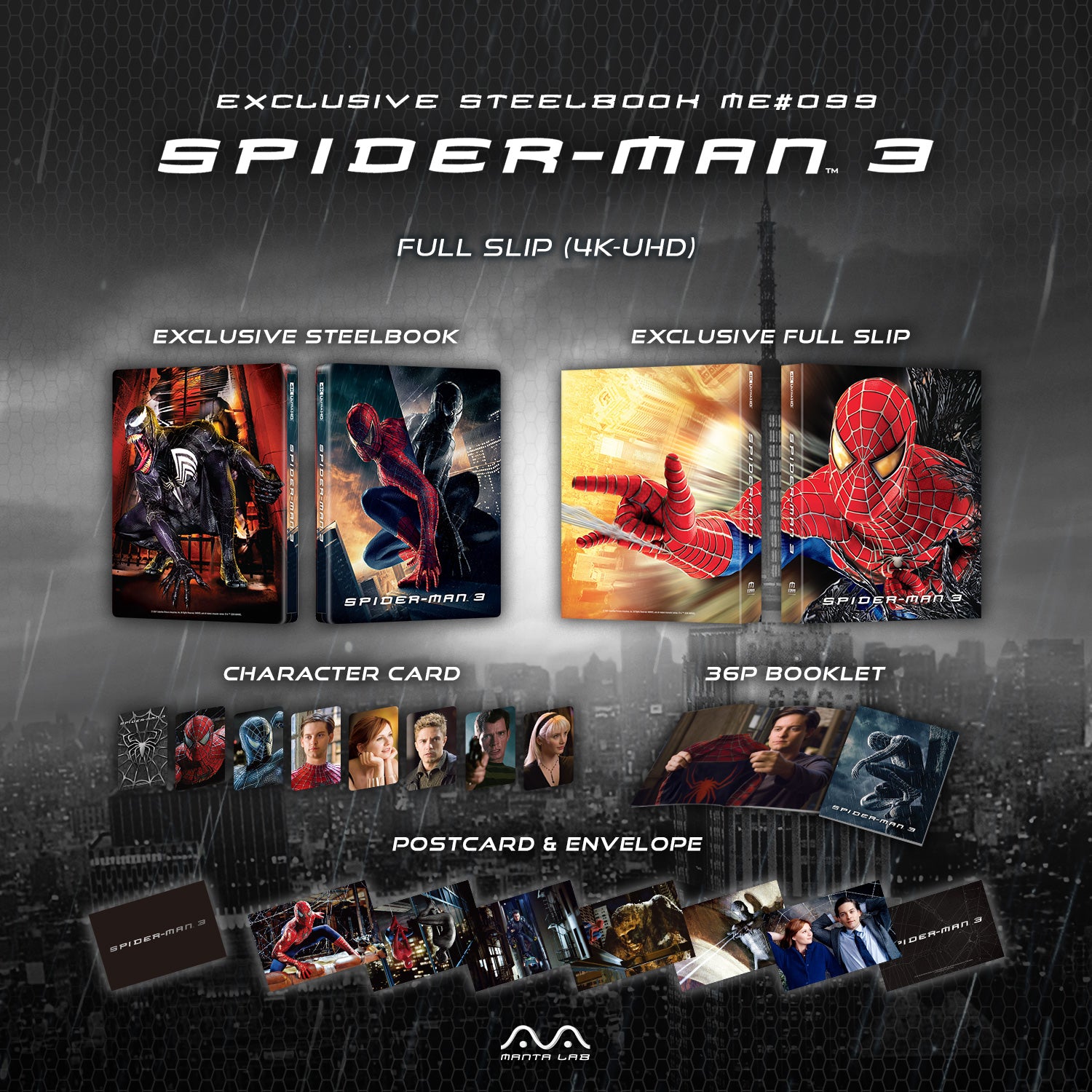Spider-Man 3 4K Blu-ray Steelbook Manta Lab Exclusive ME#99 One Click Box Set - PREORDER