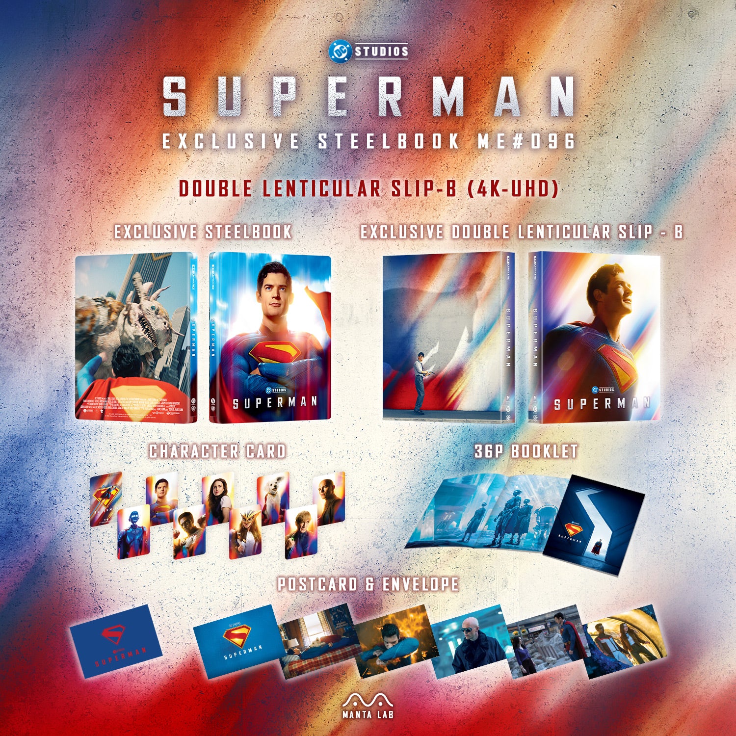 Superman 4K Blu-ray Steelbook Manta Lab Exclusive ME#96 Double Lenticulaire Full Slip B - PRÉCOMMANDE