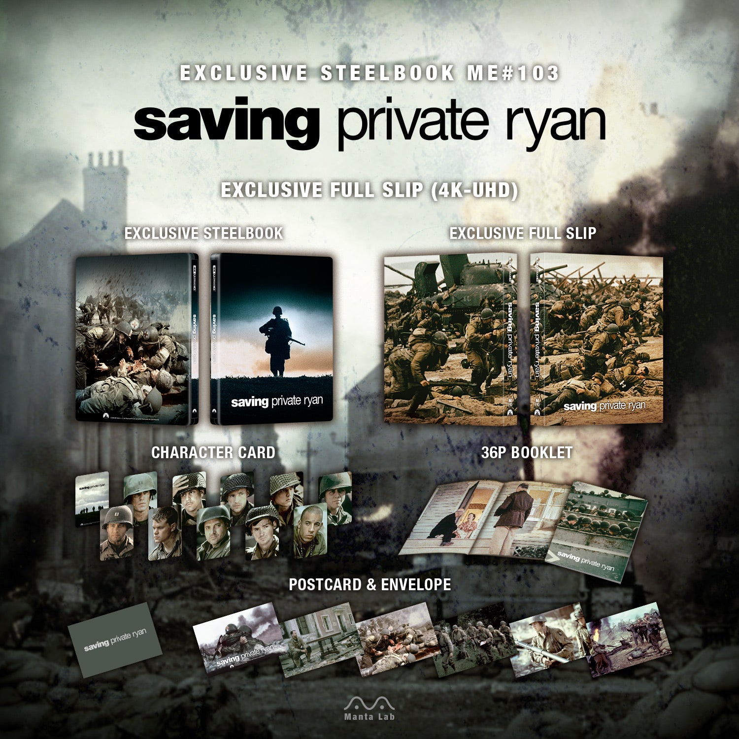 Saving Private Ryan 4K Blu-ray Steelbook Manta Lab Exclusive ME#103 Full Slip - PREORDER