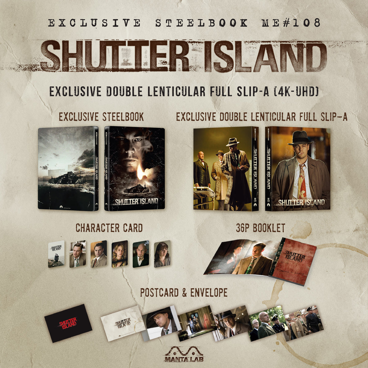 Shutter Island 4K Blu-ray Steelbook Manta Lab Exclusive ME#108 Double Lenticular Full Slip A - PREORDER