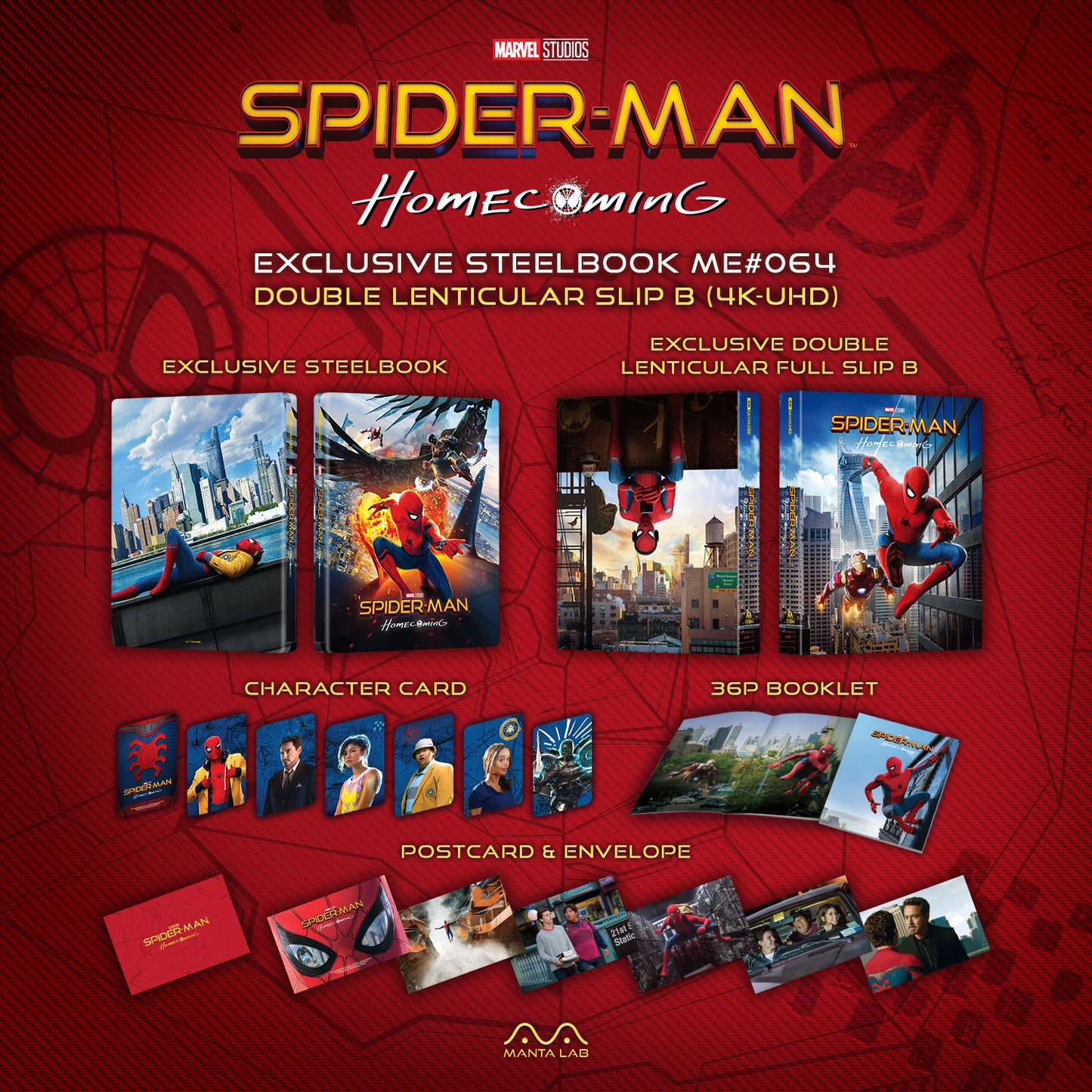 Spider-Man: Homecoming 4K Blu-ray Steelbook Manta Lab Exclusive ME#64 Double Lenticular Full Slip B - PREORDER