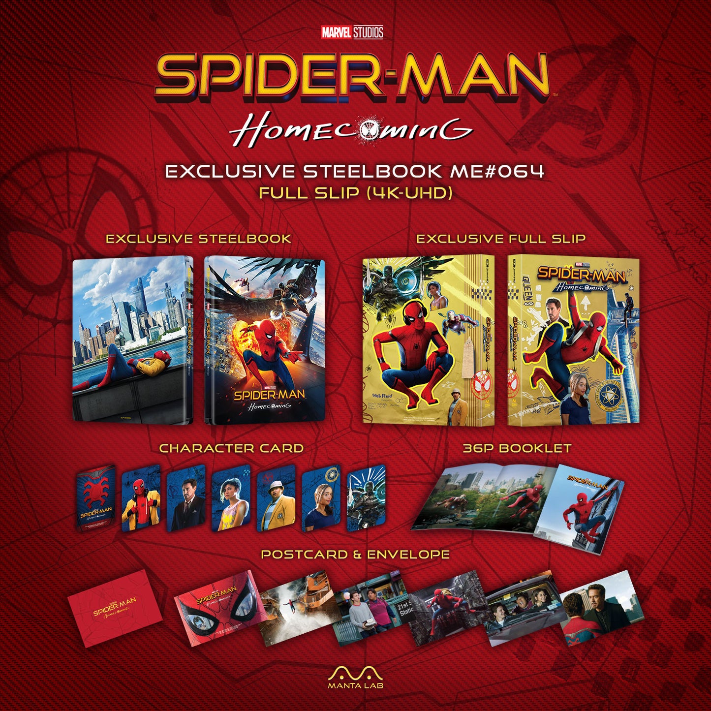 Spider-Man: Homecoming 4K Blu-ray Steelbook Manta Lab Exclusive ME#64 Full Slip - PREORDER